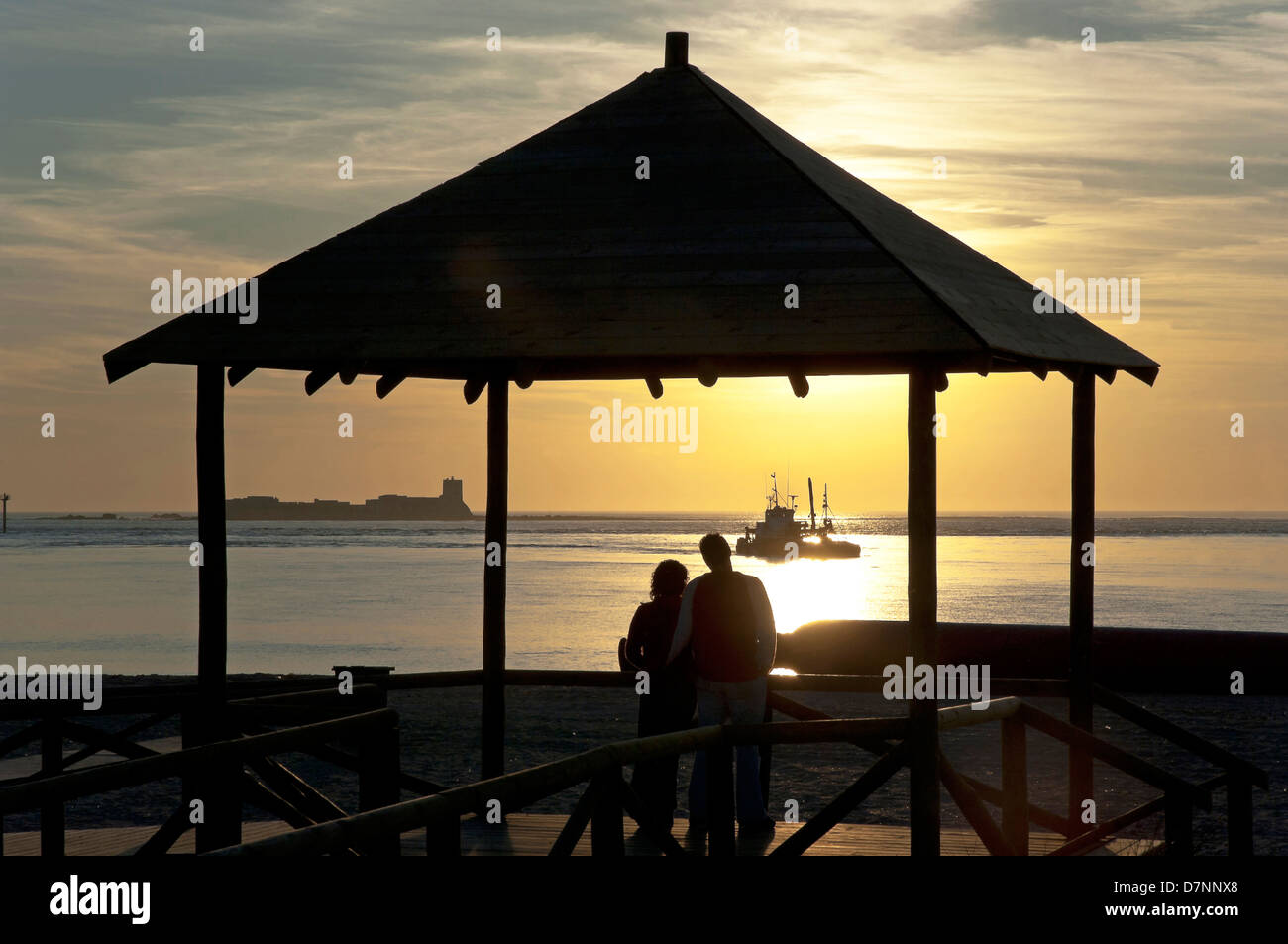 Sancti Petri, La Barrosa Strand und Aussichtspunkt Insel, Chiclana De La Frontera, Provinz Cádiz, Region Andalusien, Spanien Stockfoto