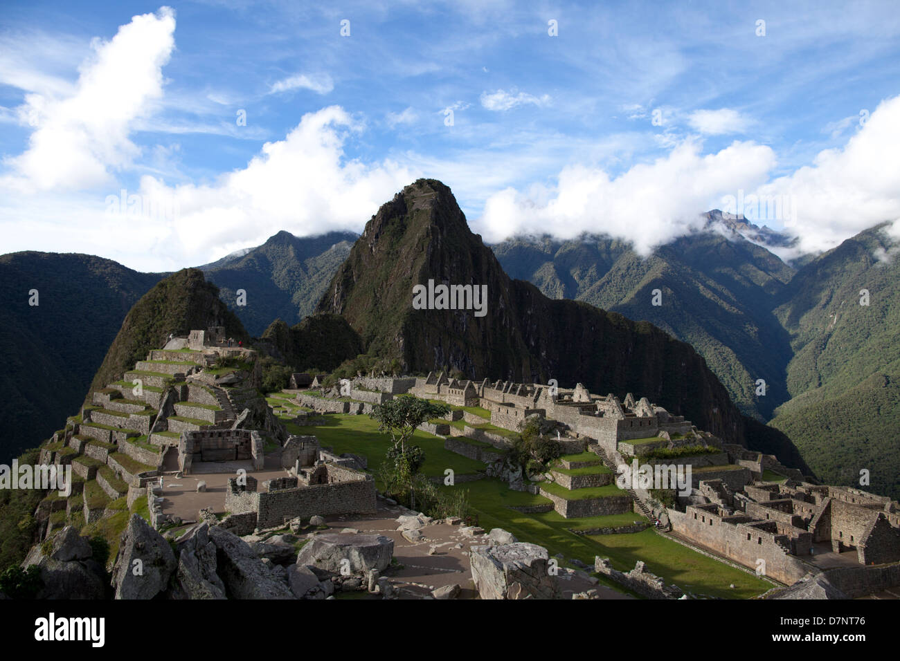 Blick auf die archäologische Stätte der Inka-Stadt Machu Picchu Stockfoto