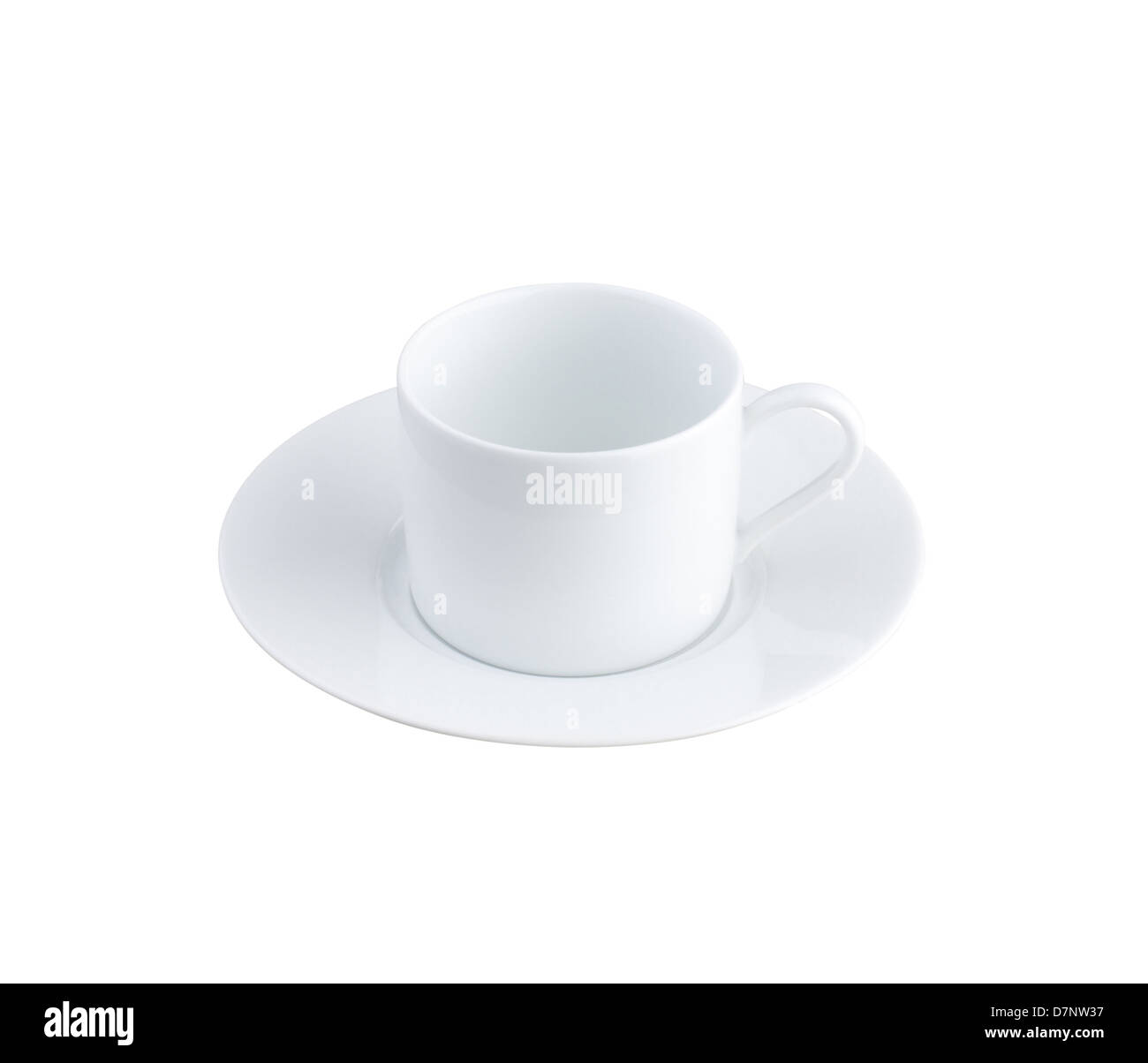 Ein leeres weißes Porzellan Tee oder Kaffee Tasse mit Verursacher Stockfoto