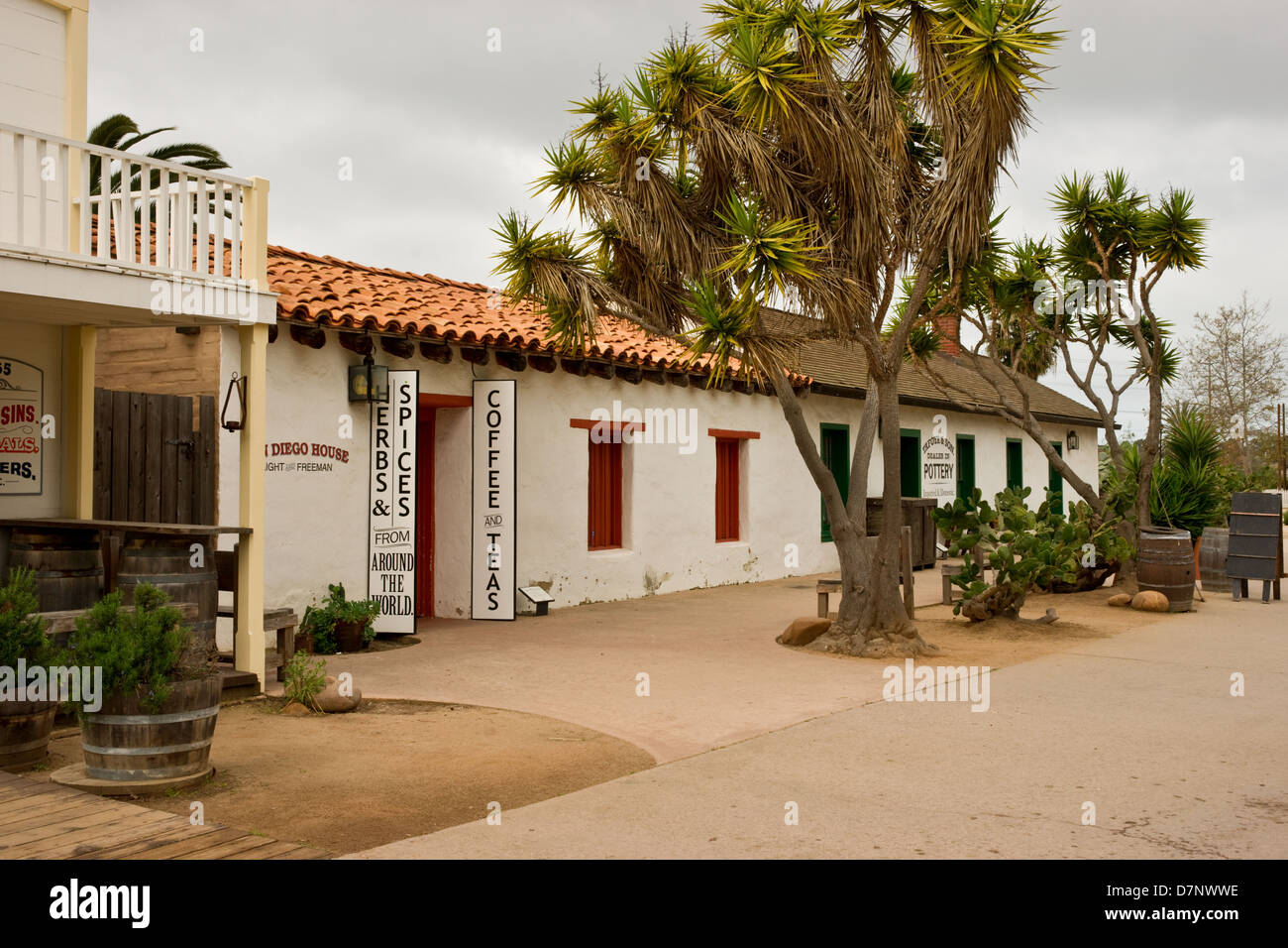 Flaches Gebäude des Dorfes "Old San Diego" in ein einfaches malerische Bild konvertiert. Stockfoto