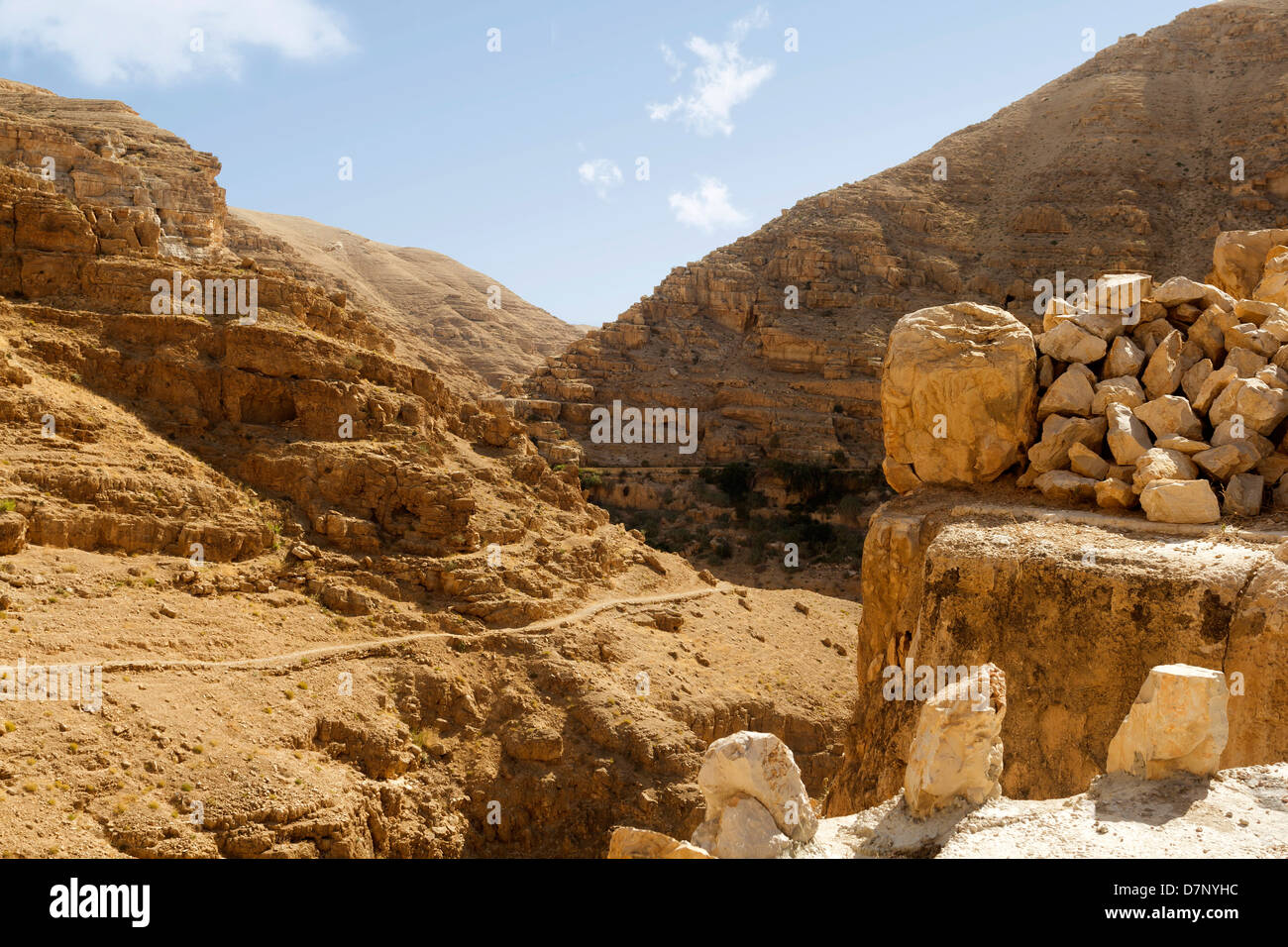 Wüste Schlucht des Wadi Kelt in Israel Stockfoto