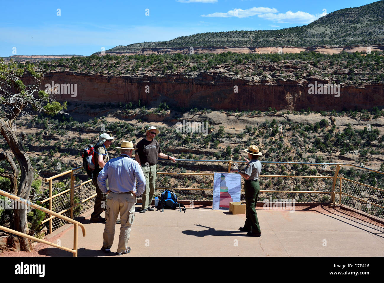 Ein Parkranger erklärt die geologische Geschichte des Colorado-Plateaus. Colorado Nationalmonument, Grand Junction, Colorado, USA. Stockfoto