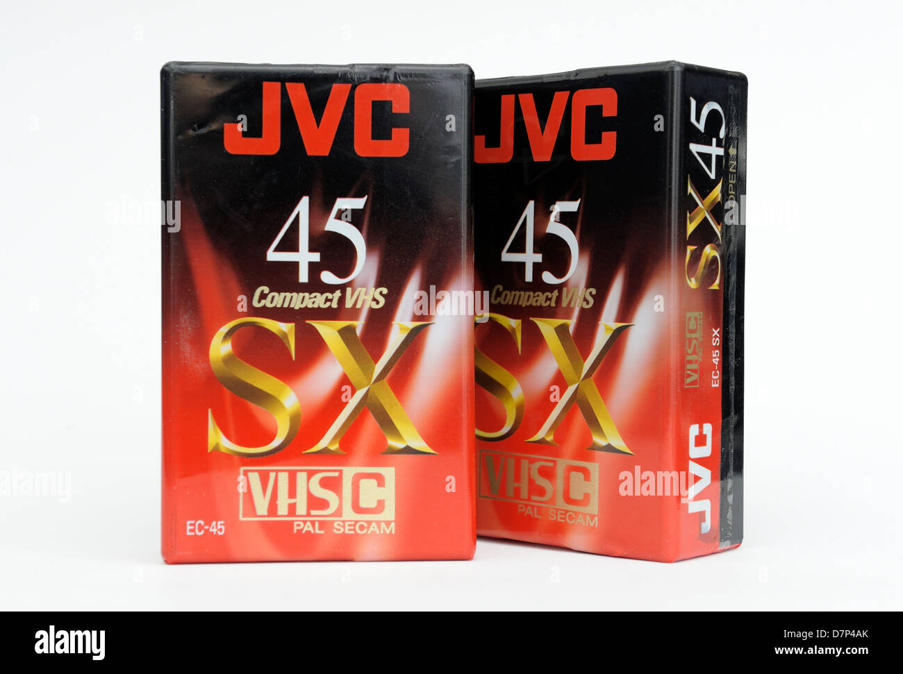 JVC 45-minütige compact VHS C Pal Secam Videokassetten Stockfoto