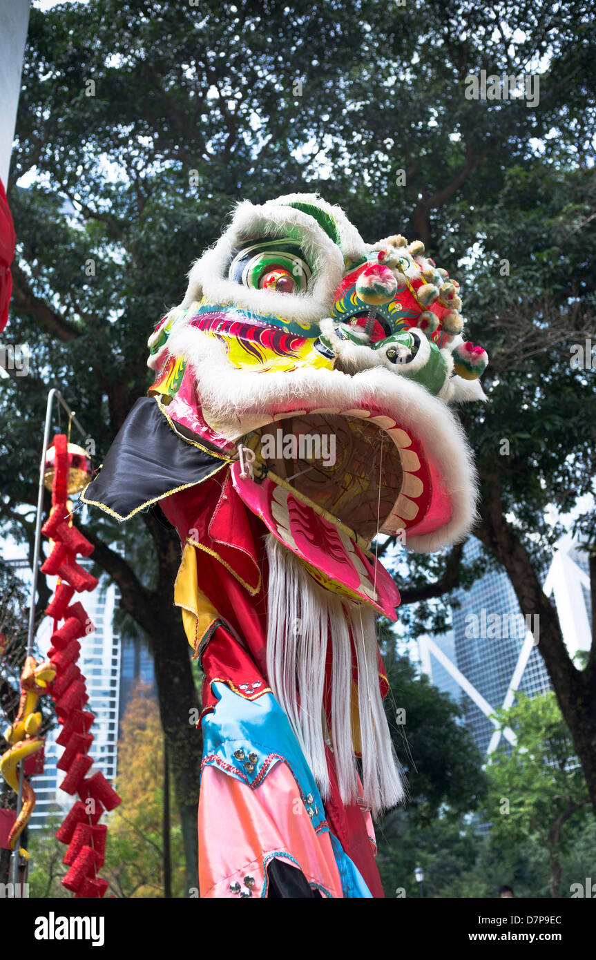 Dh Hong Kong Park CENTRAL HONG KONG Chinese New Year Tanz Löwe kostüm Kopf China Stockfoto