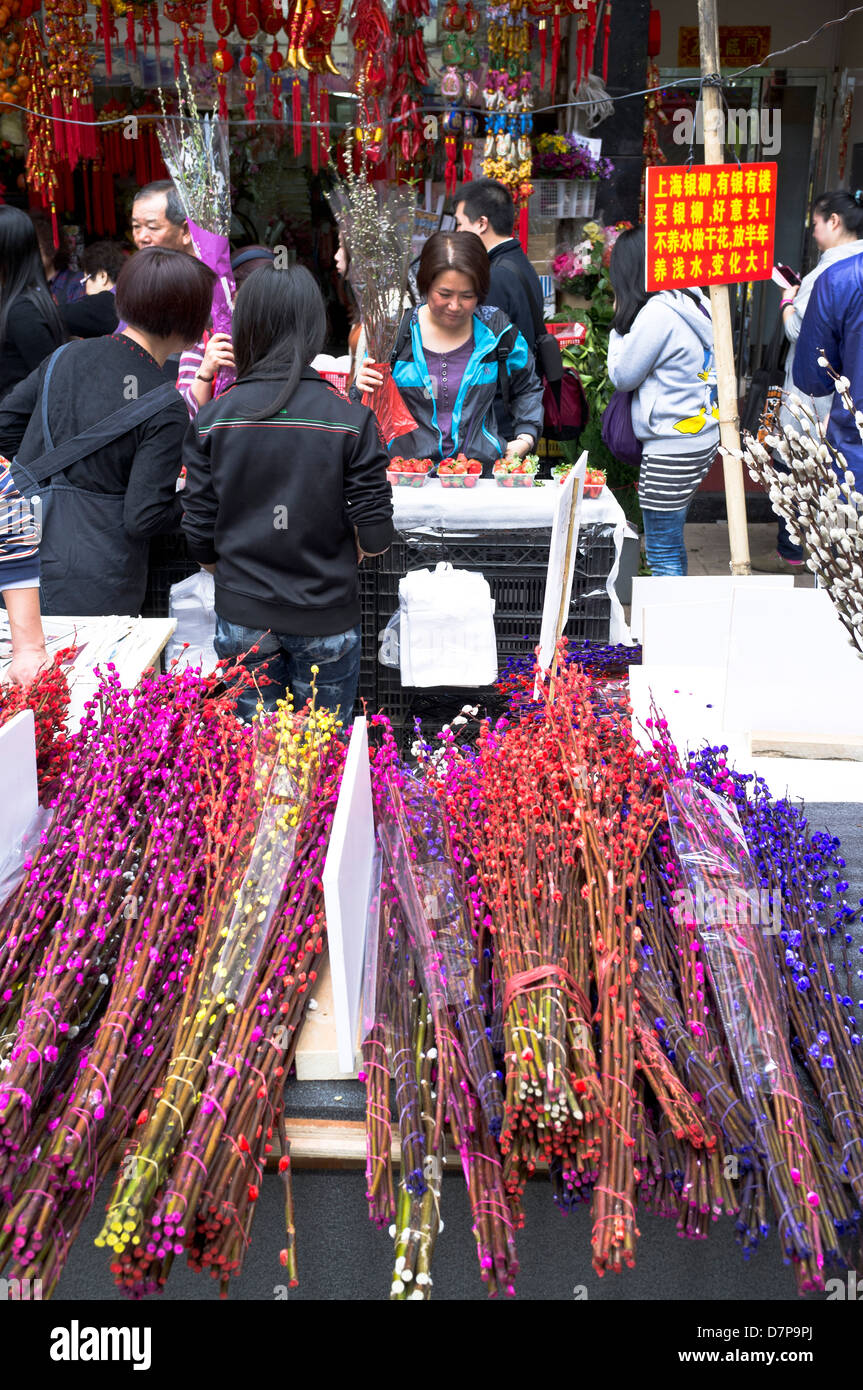 dh Blumenmarkt MONG KOK HONGKONG Chinesen Neujahr getrocknete Blumen und Dekoration Stall Display asien Straßenmärkte kowloon china Stockfoto