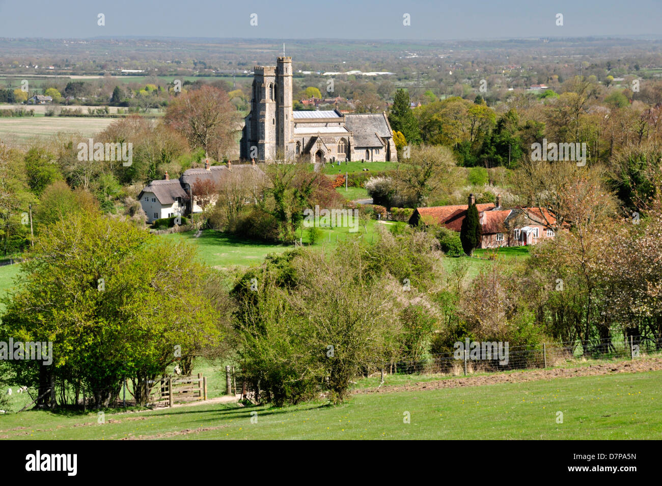 Böcke Chiltern Hills - hohe Niveau Viewpoint - Wanderweg Ellesborough Dorf - St. Peter + St. Pauls Kirche - Icknield Way Stockfoto