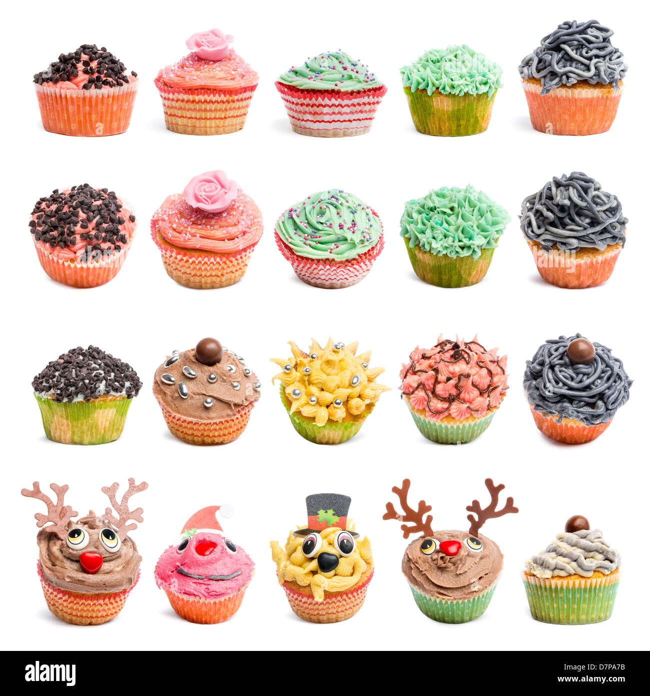 Cupcakes-Sammlung vor weißem Hintergrund Stockfoto