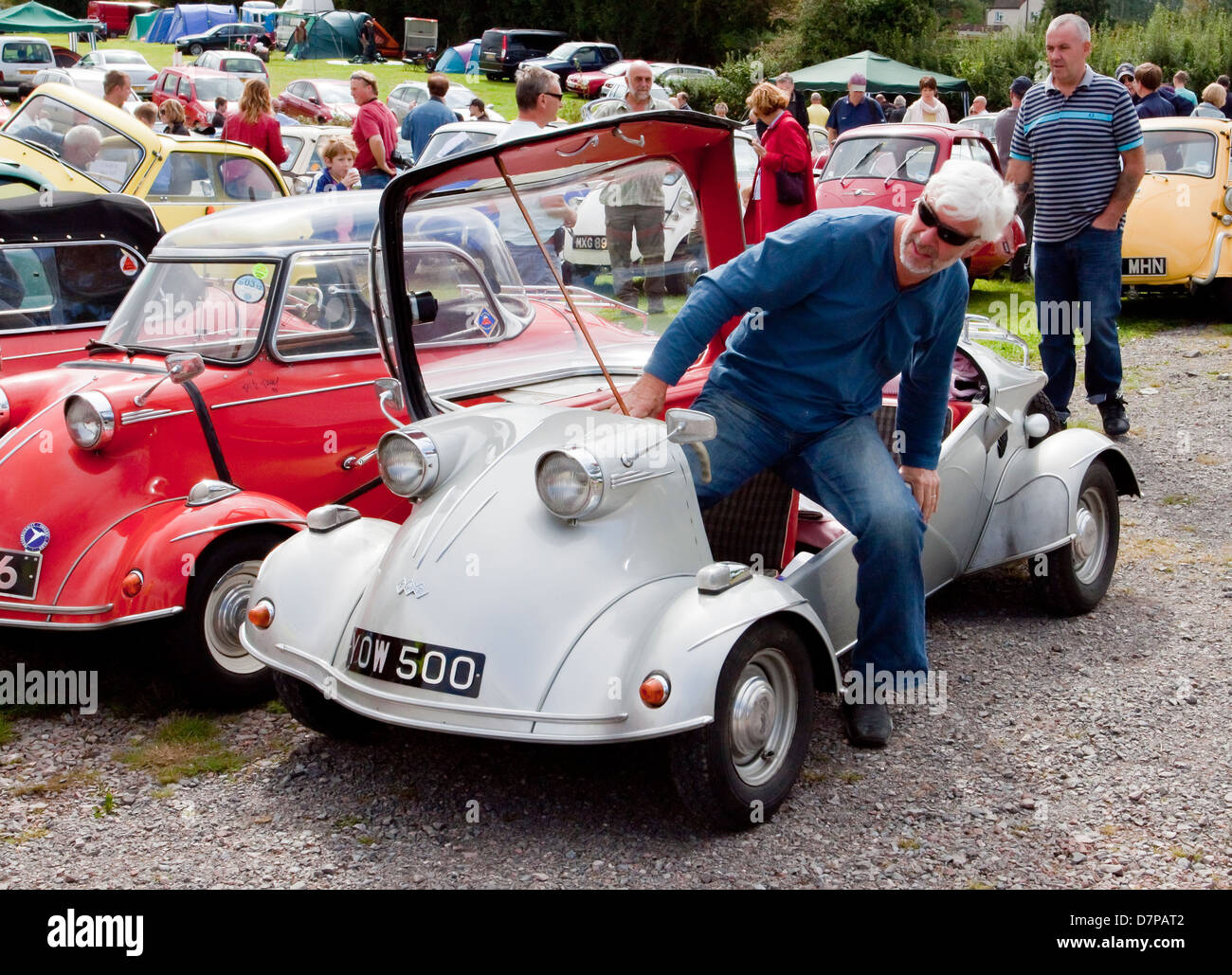 Micro Car Messerschmitt bei einem Microcar-Rallye in Wiltshire. Stockfoto
