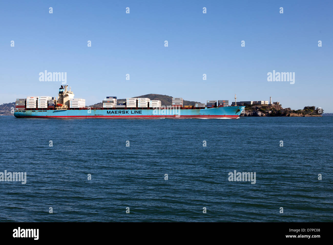 Sea Land Intrepid einem Containerschiff Maersk Line in San Francisco Bay, Kalifornien, USA. Stockfoto