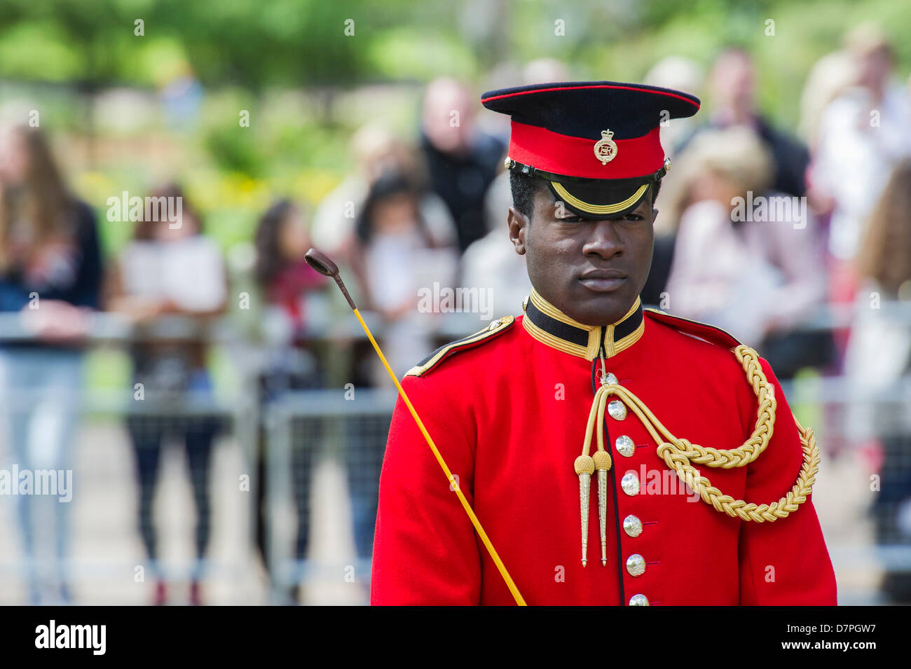 Hyde Park, London, UK 12 Mai 2013. Ihre Königliche Hoheit The Princess Royal KG, KT, GCVO, Oberst Chef des Königs Royal Hussars nimmt den Gruß und legt einen Kranz an der jährlichen Parade und Service im kombiniert Kavallerie alte Kameraden Verband in der Kavallerie-Gedenkstätte. 5-Band führte marschierende Abteilungen der Kavallerie und Yeomanry Regiments Verbände und aus dem 2. Weltkrieg bis hin zu Irak und Afghanistan-Veteranen. Staatliche Trompeter der Household Cavalry und eine Piper aus F Firma The Scots Guards nahm ebenfalls Teil. Guy Bell/Alamy Live-Nachrichten Stockfoto