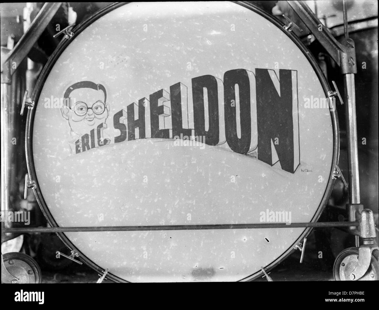 Eric Sheldons Bass-drum Stockfoto