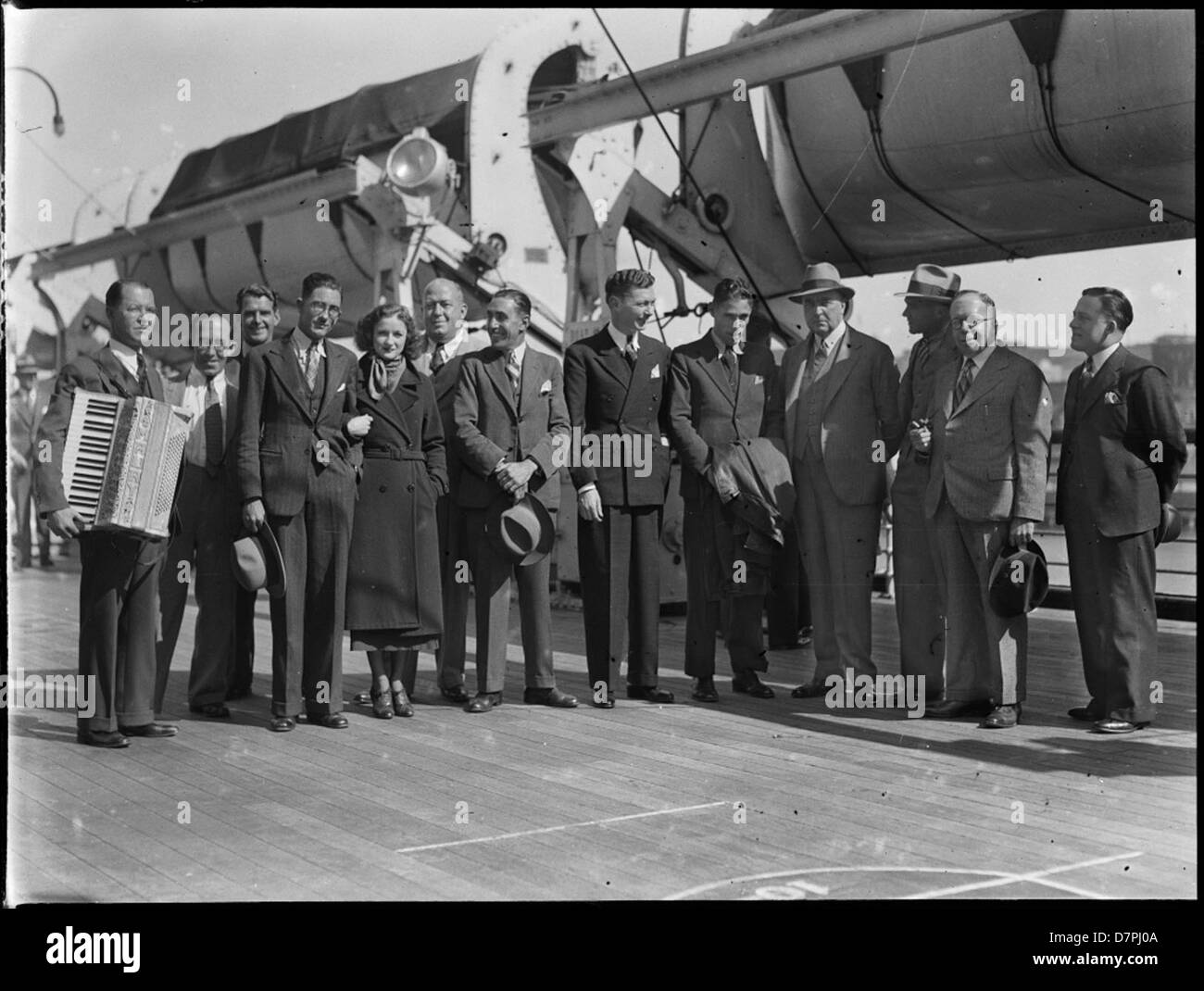 Band-Mitglieder an Bord der SS Mariposa im Hafen von Sydney dance Gruppe einschließlich Stockfoto