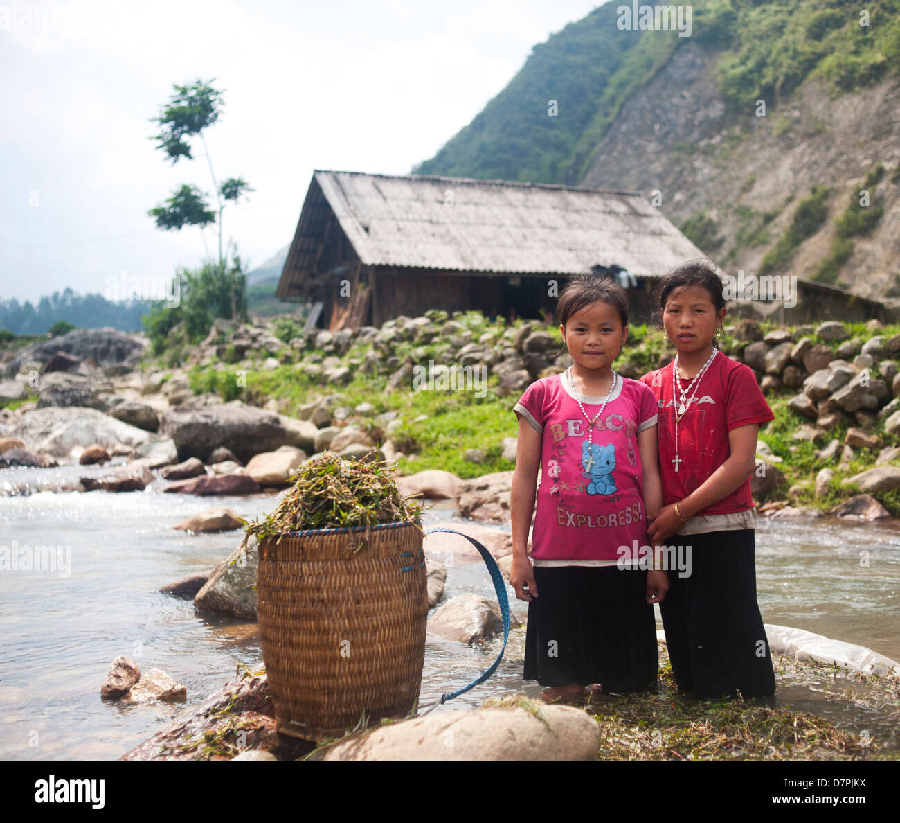 Sapa Region, Nord-Ost-Vietnam - Geschwister Landwirte Stockfoto