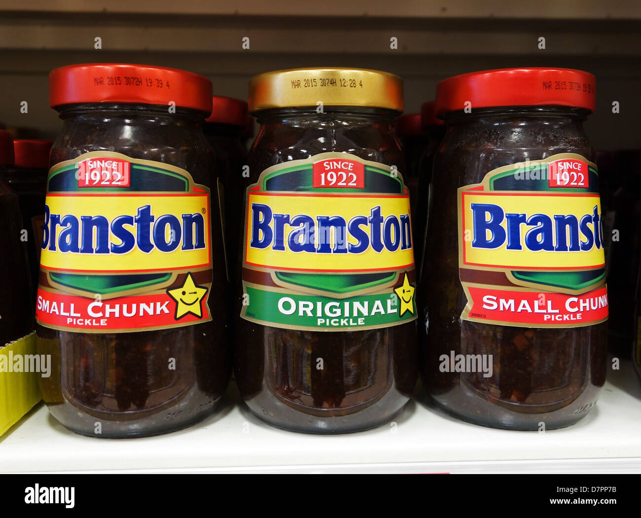 Gläser von Branston pickle Stockfoto