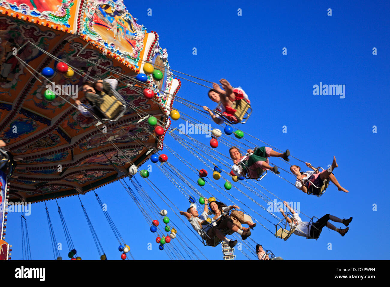 Oktoberfest, Theresienwiese, Traditionelles Kettenkarrussel, Kettenkarussell, Karussell, München, Bayern, Deutschland Stockfoto
