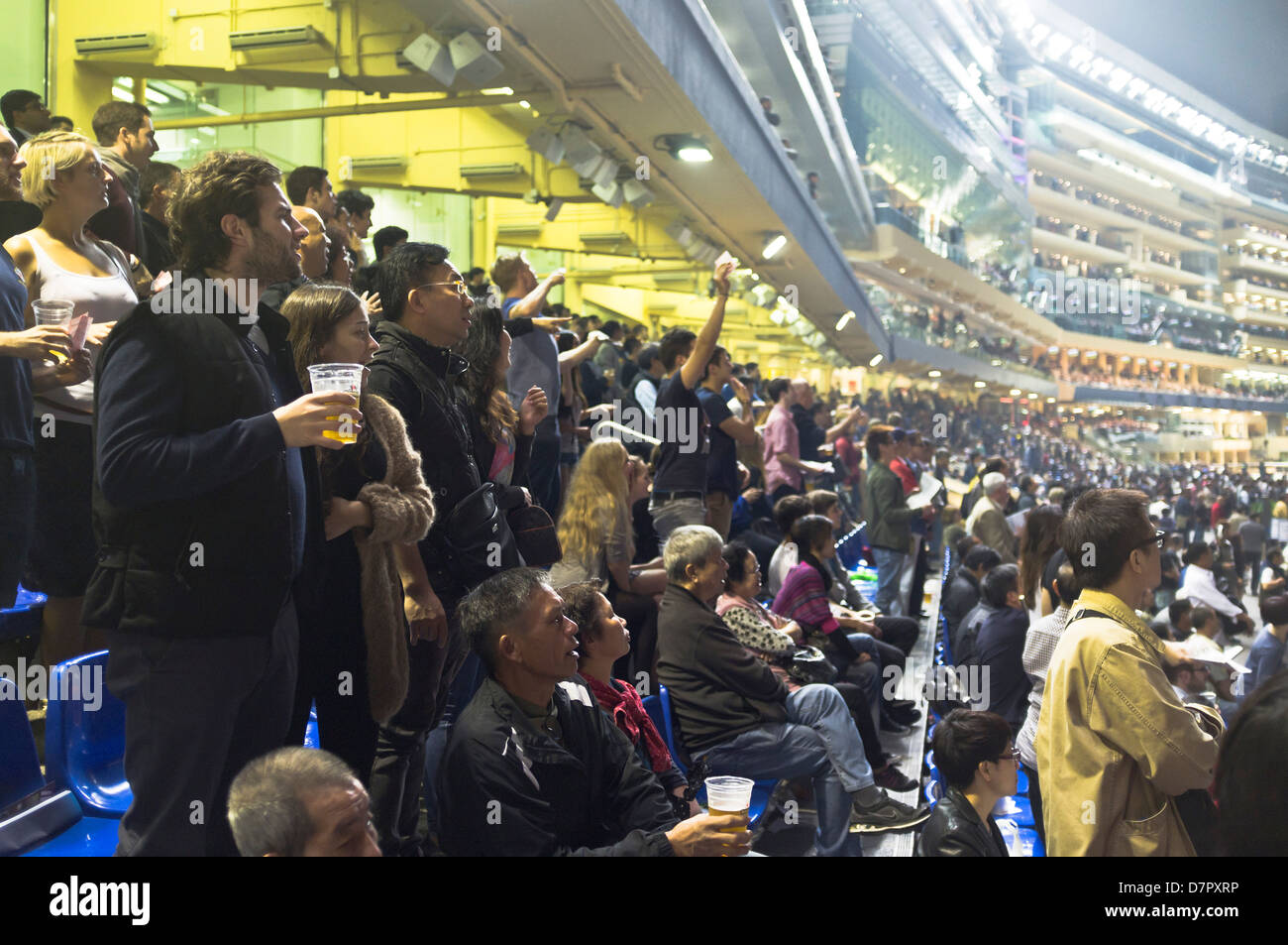 dh Happy Valley Rennbahn CAUSEWAY BAY HONG KONG Stadium Publikum In Hong Kong Nacht Renntreffen Pferderennbahn Stockfoto