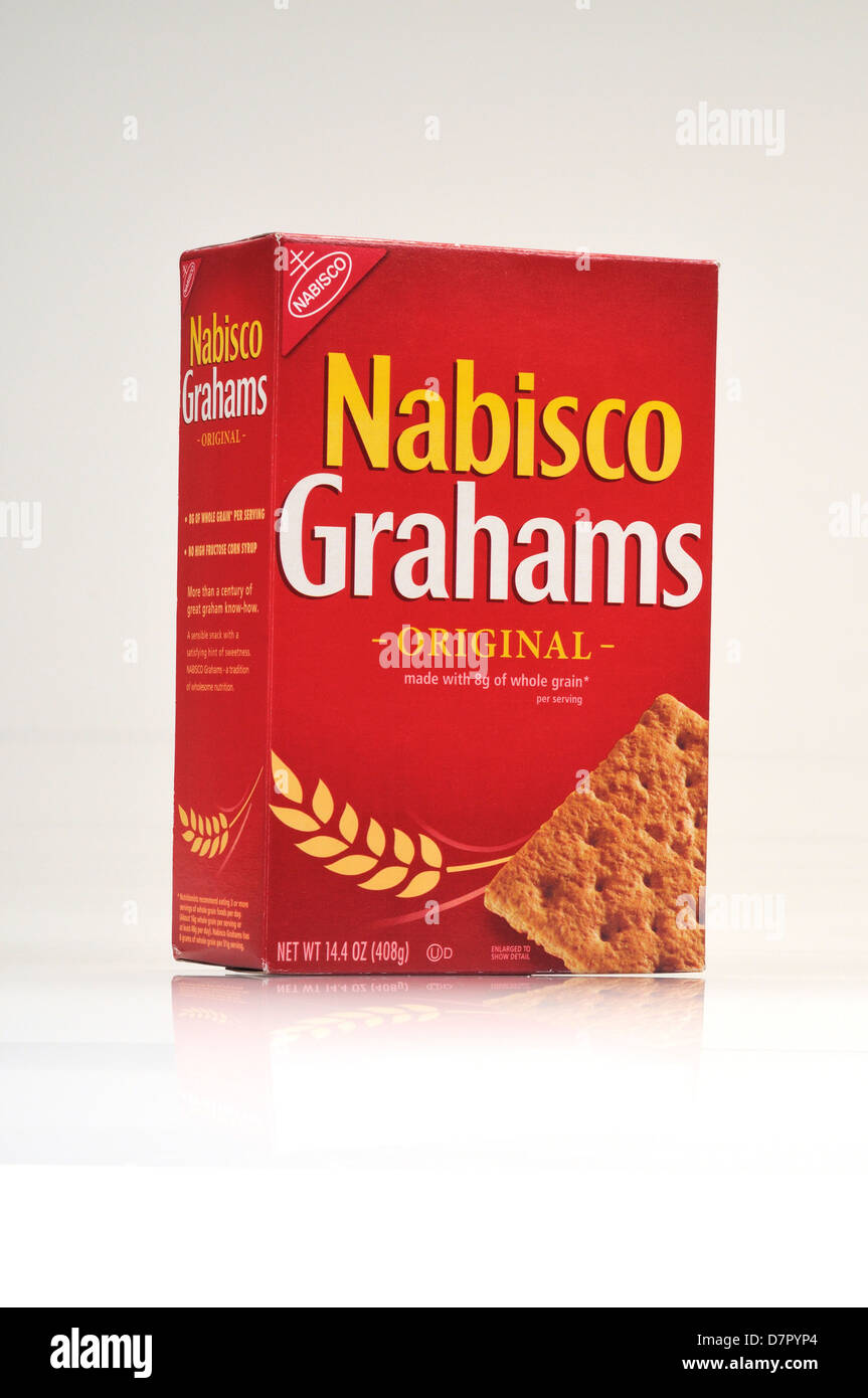 Box mit Nabisco Grahams Cracker auf weißem Hintergrund Ausschnitt. USA Stockfoto