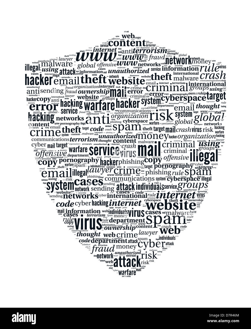 Hacker Schild Vektor Wortwolke - Internet-Security-Konzept auf weißem Hintergrund Stockfoto