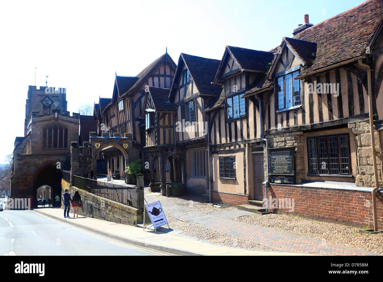Historische Häuser in Warwick, ursprünglich Lord Leycester Hospital im Jahr 1571. Stockfoto