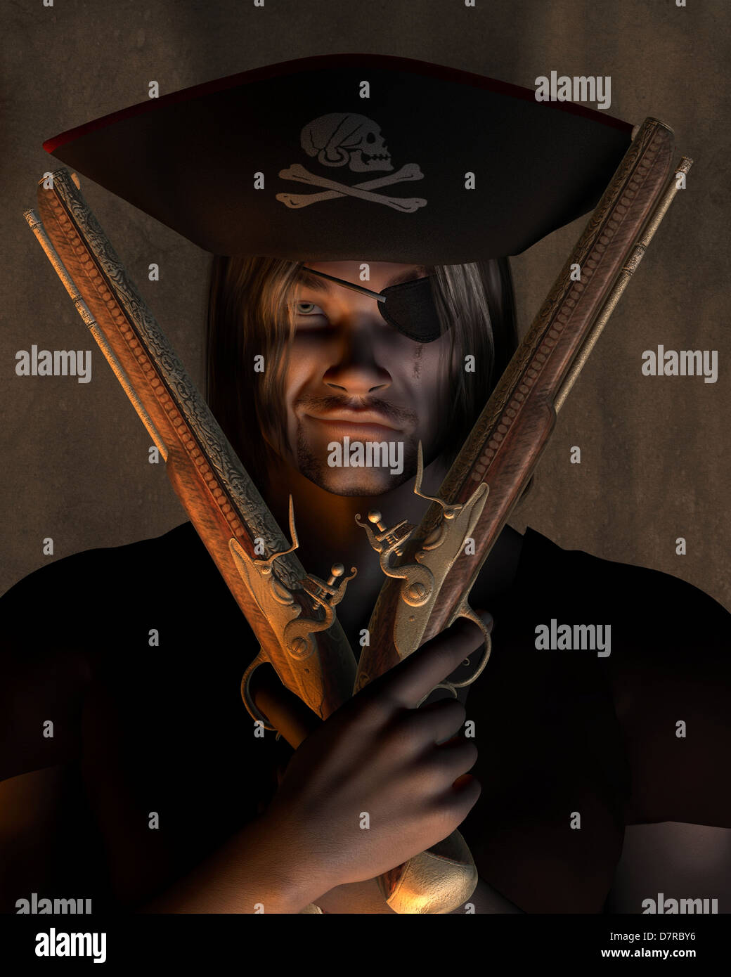 Piratenkapitän mit Pistolen Stockfoto