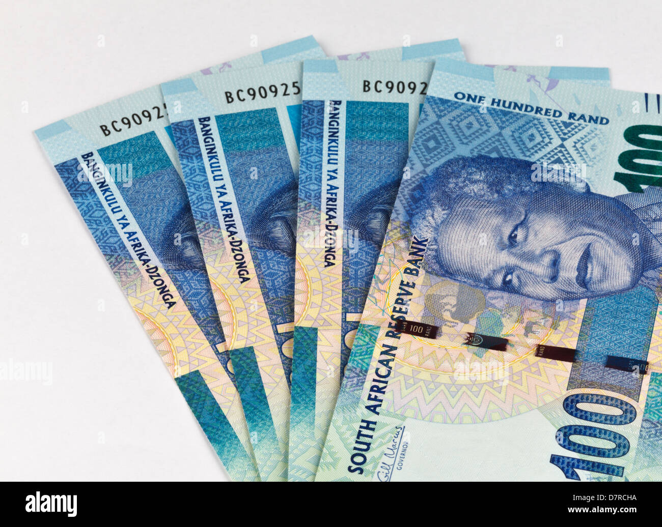 Neue südafrikanische Währung in Rechnung Konfession Darstellung Nelson Mandela Stockfoto