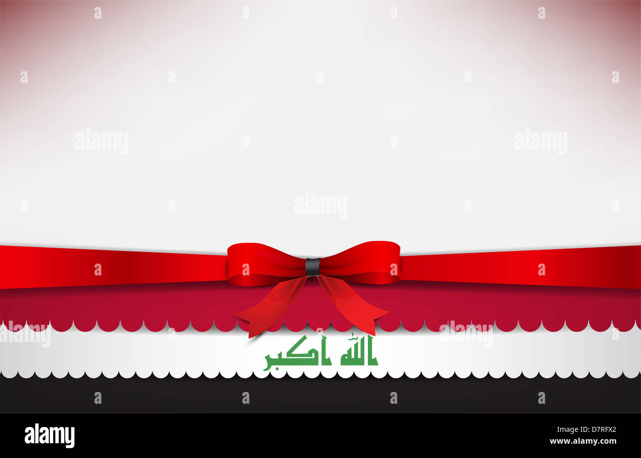 Zusammenfassung Hintergrund die Irak-Flagge mit einer roten Schleife. Stockfoto