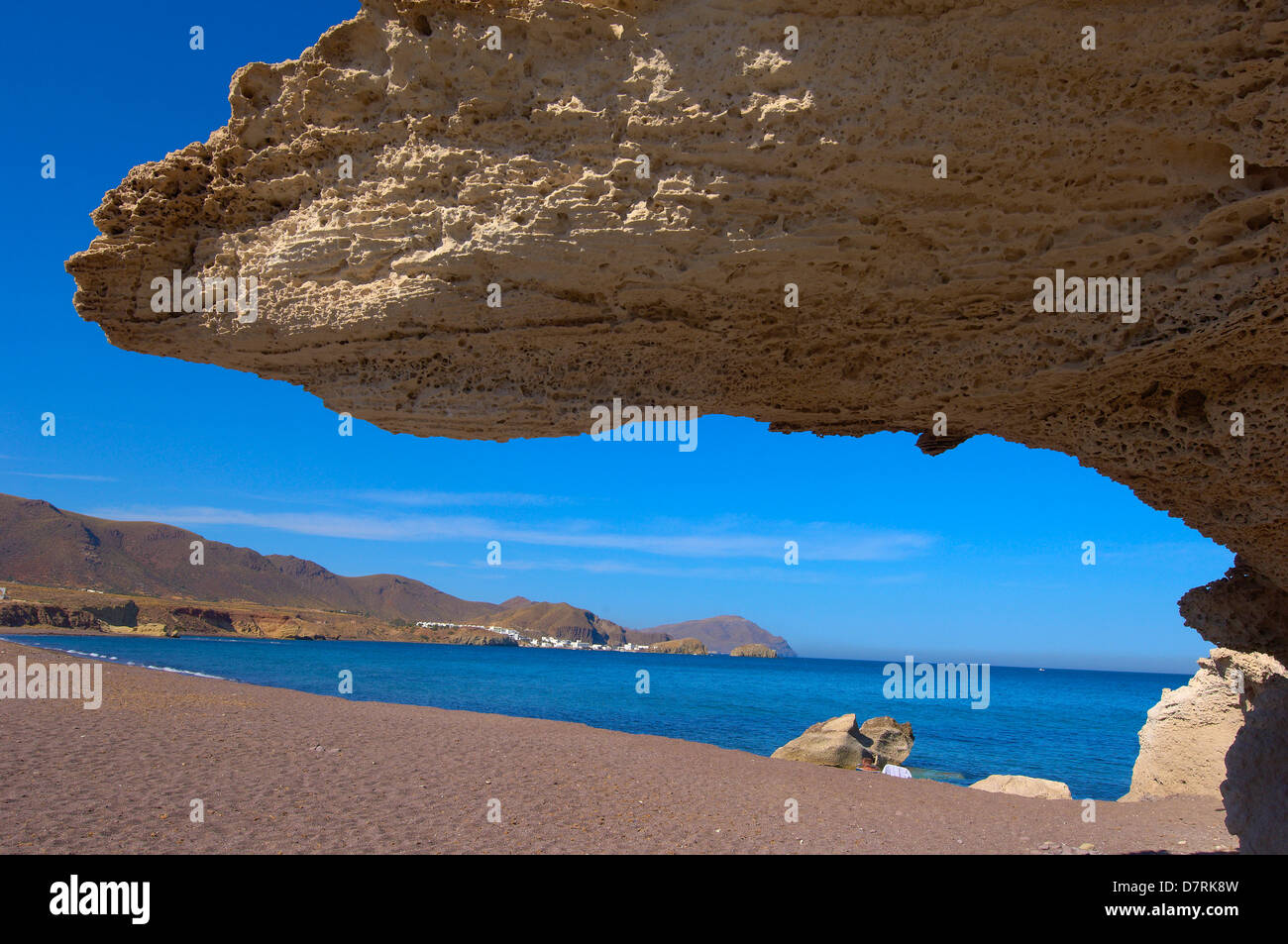 Cabo de Gata, Los Escullos, Playa del Arco, Strand El Arco, Cabo de Gata-Nijar Natural Park. Almeria, Andalusien, Spanien Stockfoto