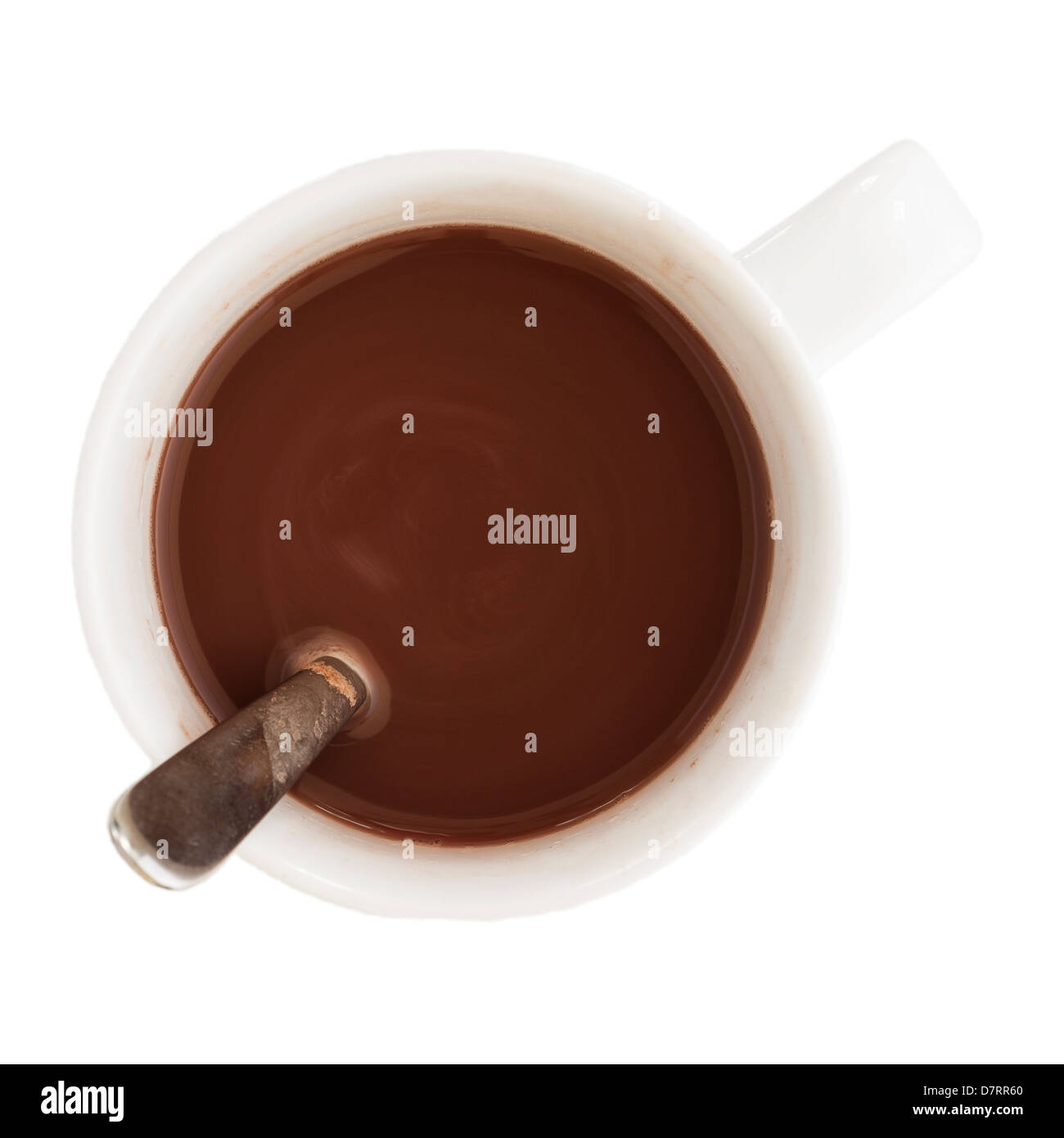 Eine Tasse heiße Schokolade auf einem weißen Hintergrund Stockfoto