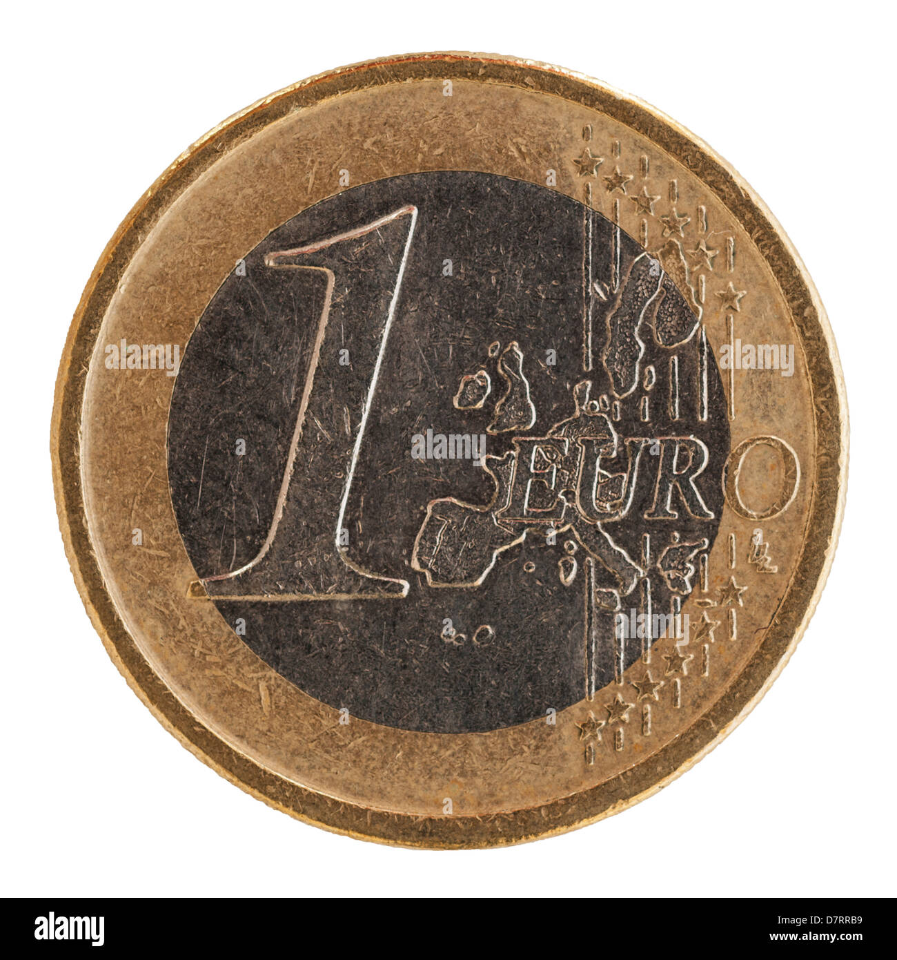 Eine Spanisch-1-Euro-Münze auf weißem Hintergrund Stockfoto