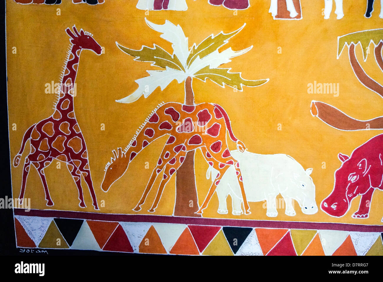 Orange Wandbehang mit afrikanischen Tieren Stockfoto
