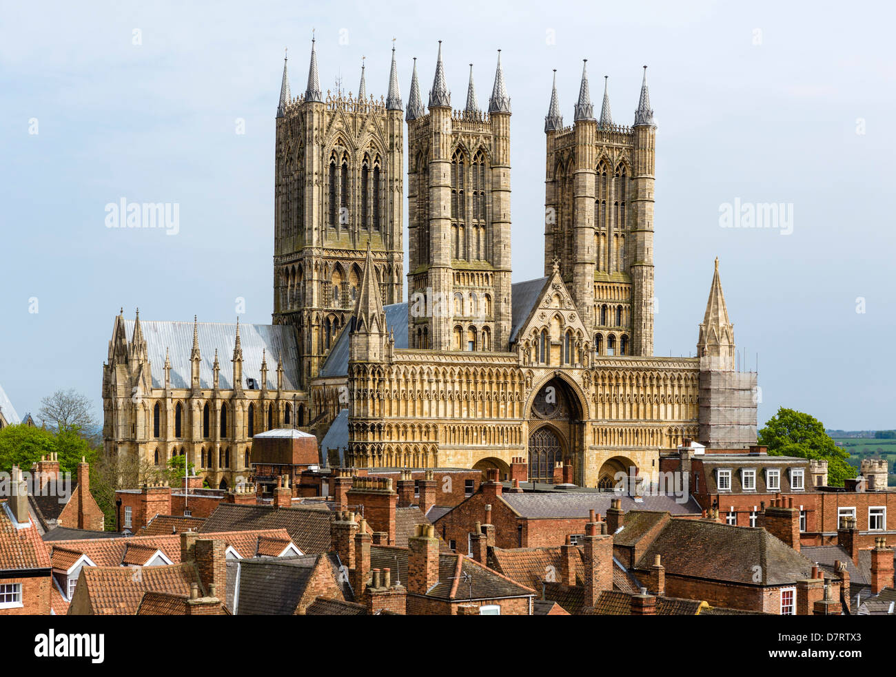 Westen Front von Lincoln Kathedrale von den Burgmauern, Lincoln, Lincolnshire, East Midlands, UK Stockfoto