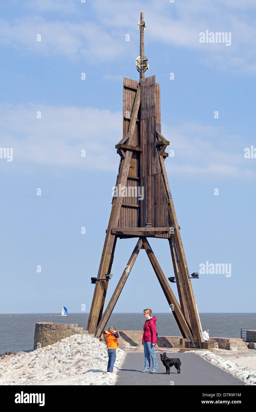 Navigationshilfe Kugelbake (Ball Beacon), Cuxhaven, Niedersachsen, Deutschland Stockfoto