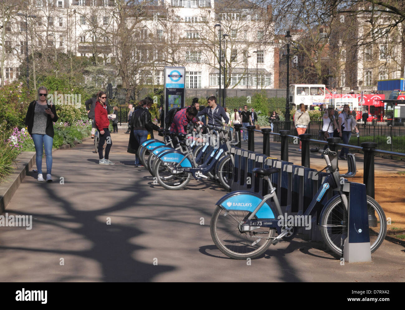 Fahrräder mieten in Speakers Corner Hyde Park London Stockfoto