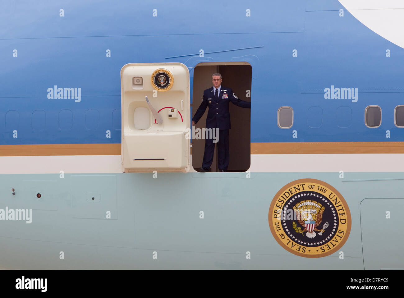 Air Force One, besuchen Sie die offizielle Flugzeug des Präsidenten der Vereinigten Staaten, in Austin, Texas im Mai zu einem offiziellen Stockfoto