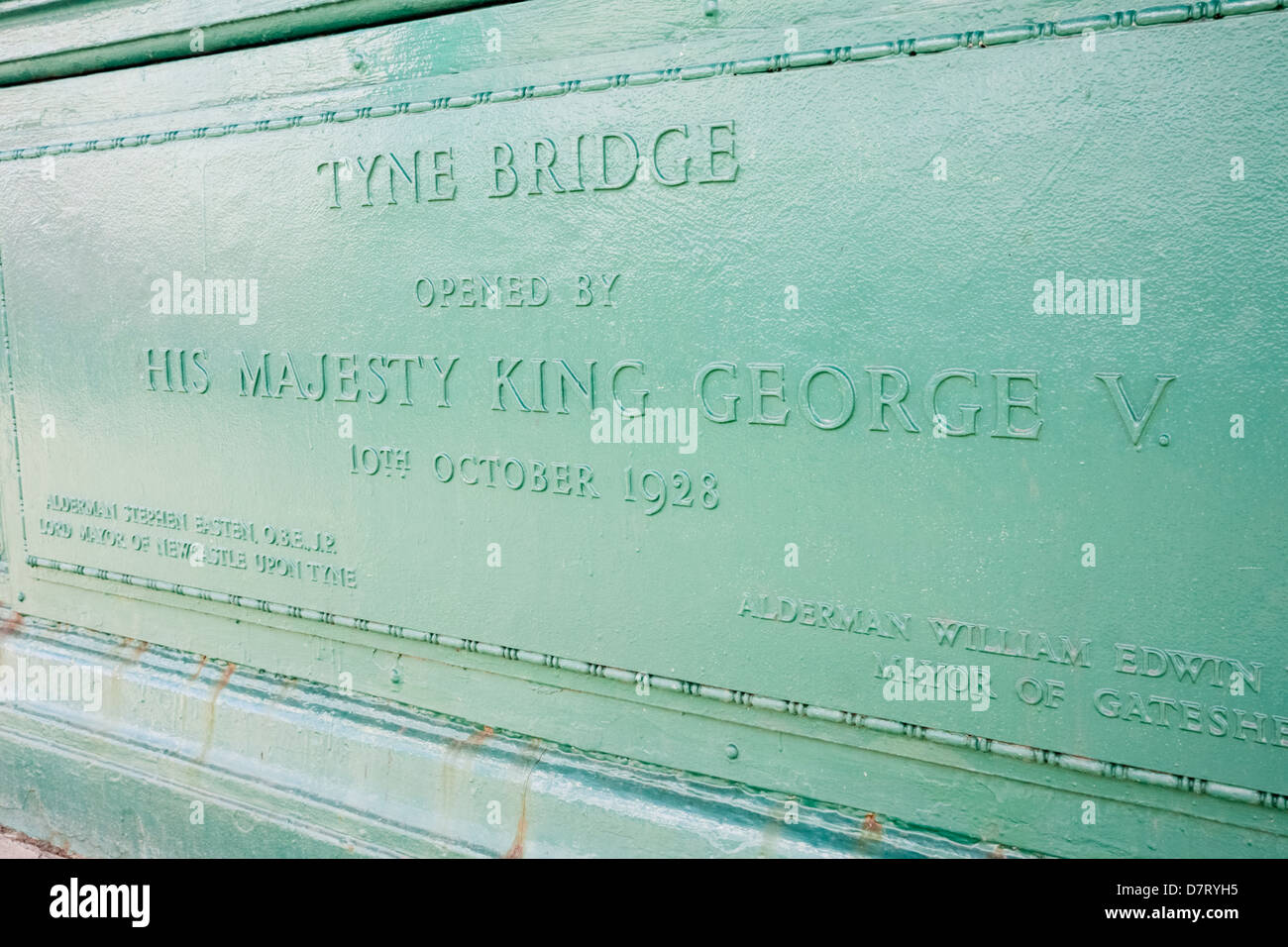 Tyne Bridge Eröffnung Plaque. Von König Georg v. eröffnet am 10. Oktober 1928 Stockfoto