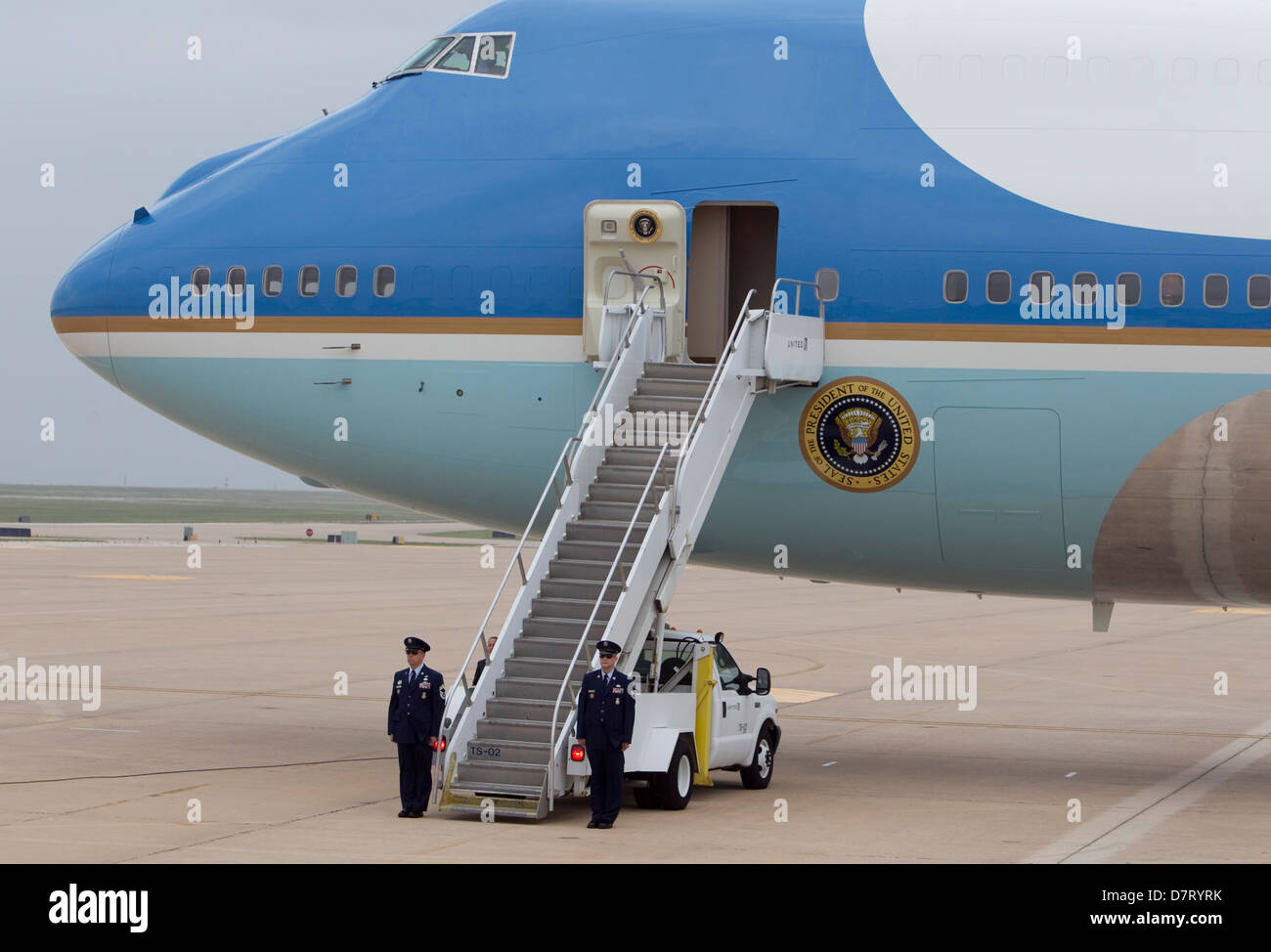 Air Force One, besuchen Sie die offizielle Flugzeug des Präsidenten der Vereinigten Staaten, in Austin, Texas im Mai zu einem offiziellen Stockfoto