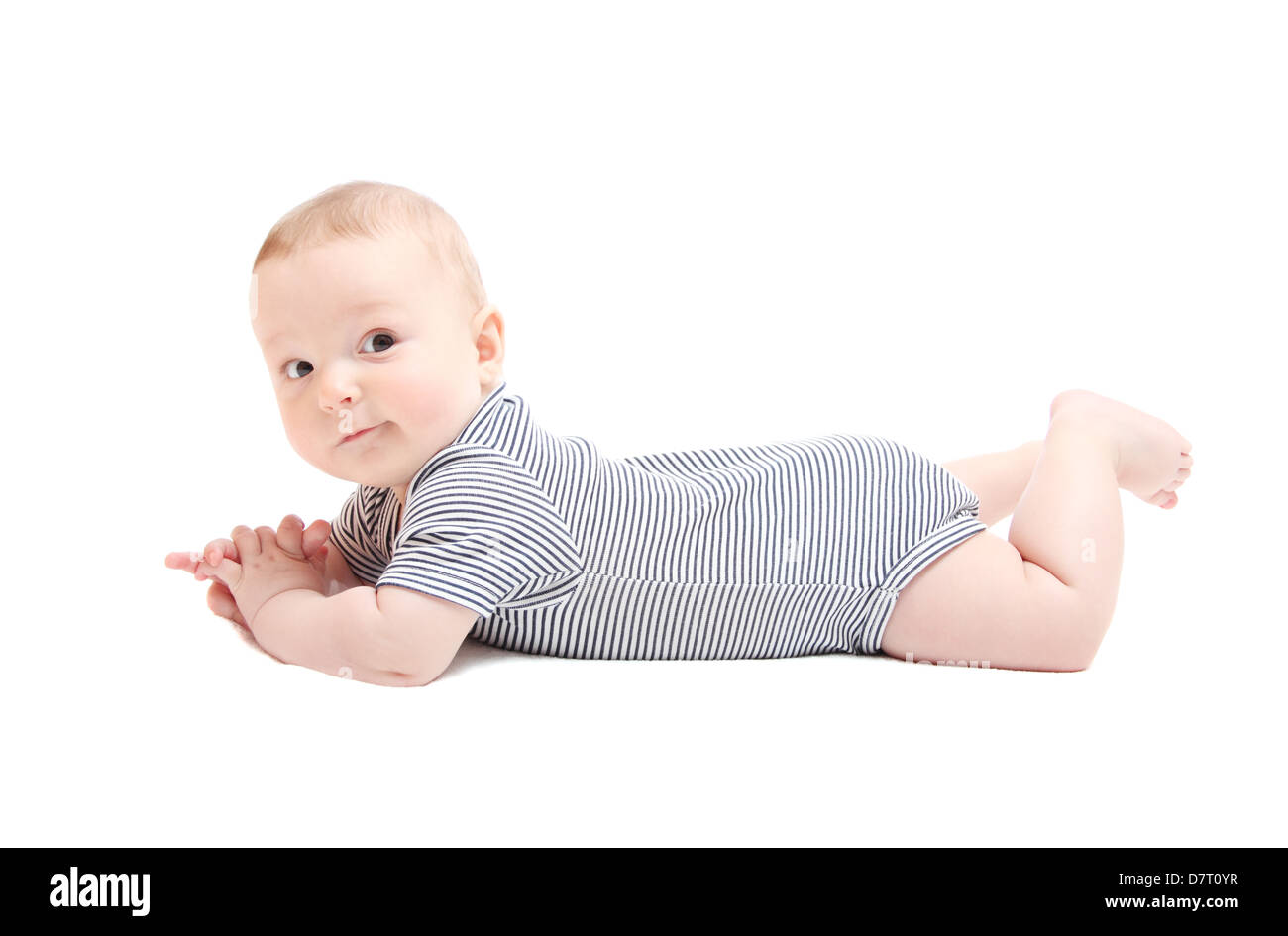 Porträt eines schönen Babys auf weiß Stockfoto
