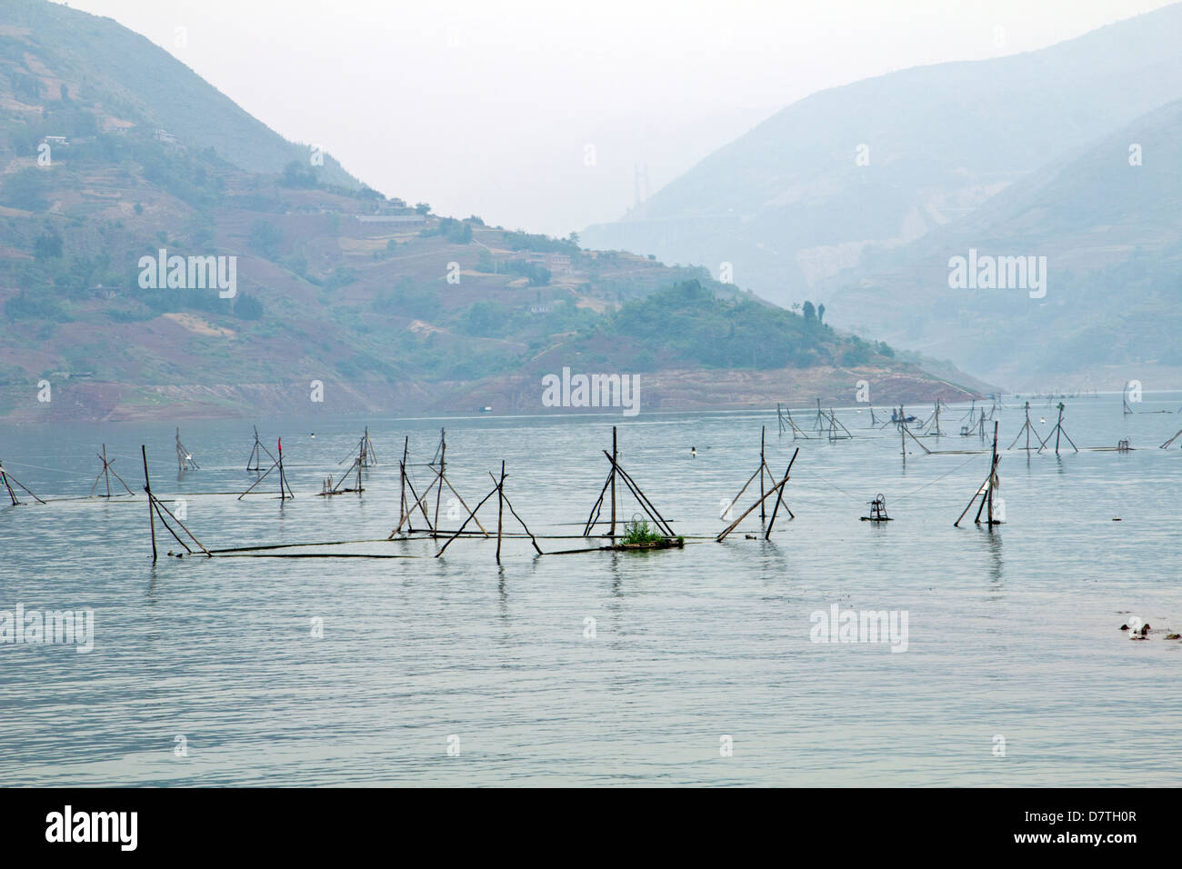 Angeln am Fluss Yangtze, China Stockfoto