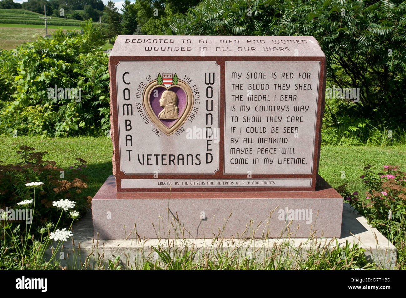 Nordamerika, USA, Wisconsin. Richland Center, Veterans Memorialpark, Bekämpfung der Verwundeten Veteranen Denkmal Stockfoto