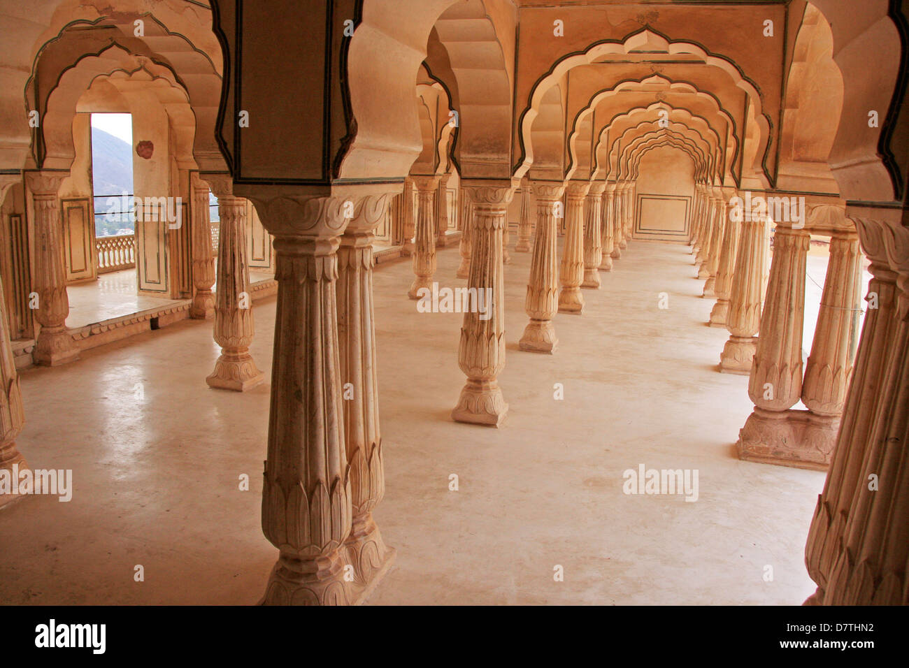 Säulensaal, Amber Fort, Jaipur, Rajasthan, Indien Stockfoto