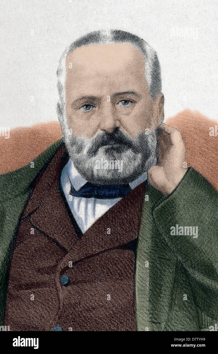 Víctor Hugo (1802-1885). Französischer Schriftsteller, Exponent der romantischen Bewegung in Frankreich. Farbige Gravur. Stockfoto
