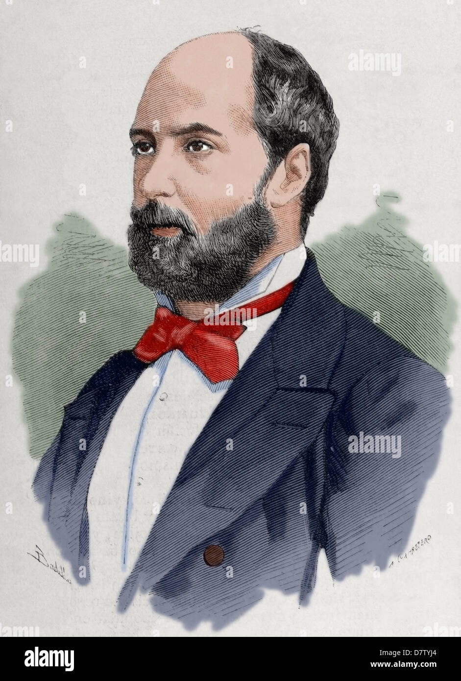 Vicente De La Hoz y Liniers (1831-1886). Katholischer Journalist und Schriftsteller. Porträt. Kupferstich von Carretero. Farbige. Stockfoto