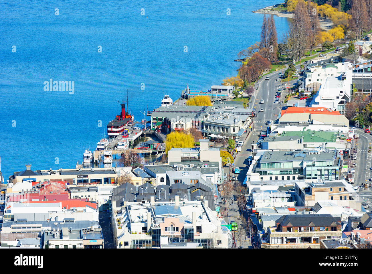Queenstown und Lake Wakatipu, Otago, Queenstown, Südinsel, Neuseeland Stockfoto