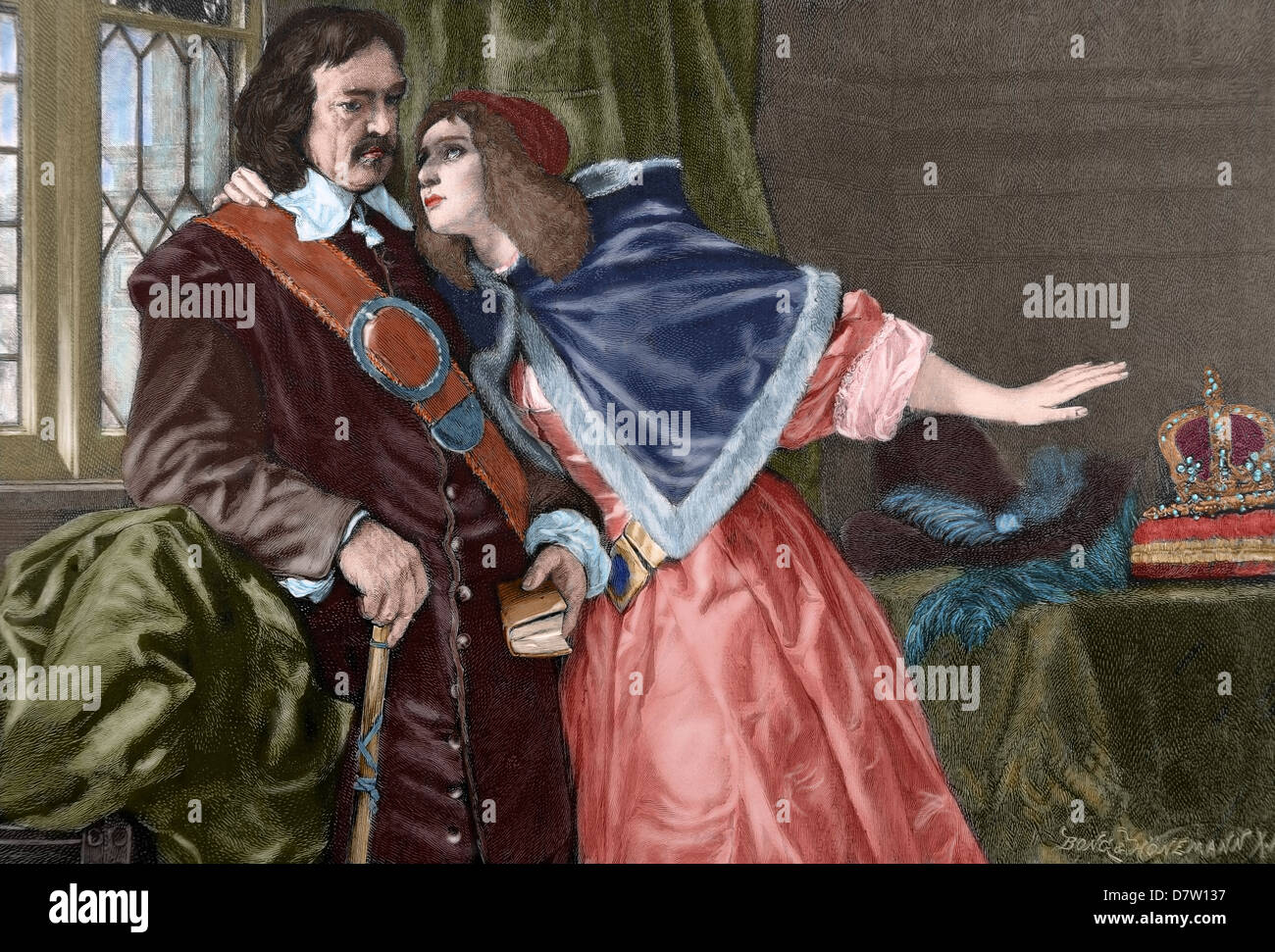 Oliver Cromwell (1599-1658). Englisch, militärischen und politischen. Cromwell mit seiner zweiten Tochter, Elizabeth Claypole (1629-1656). Stockfoto