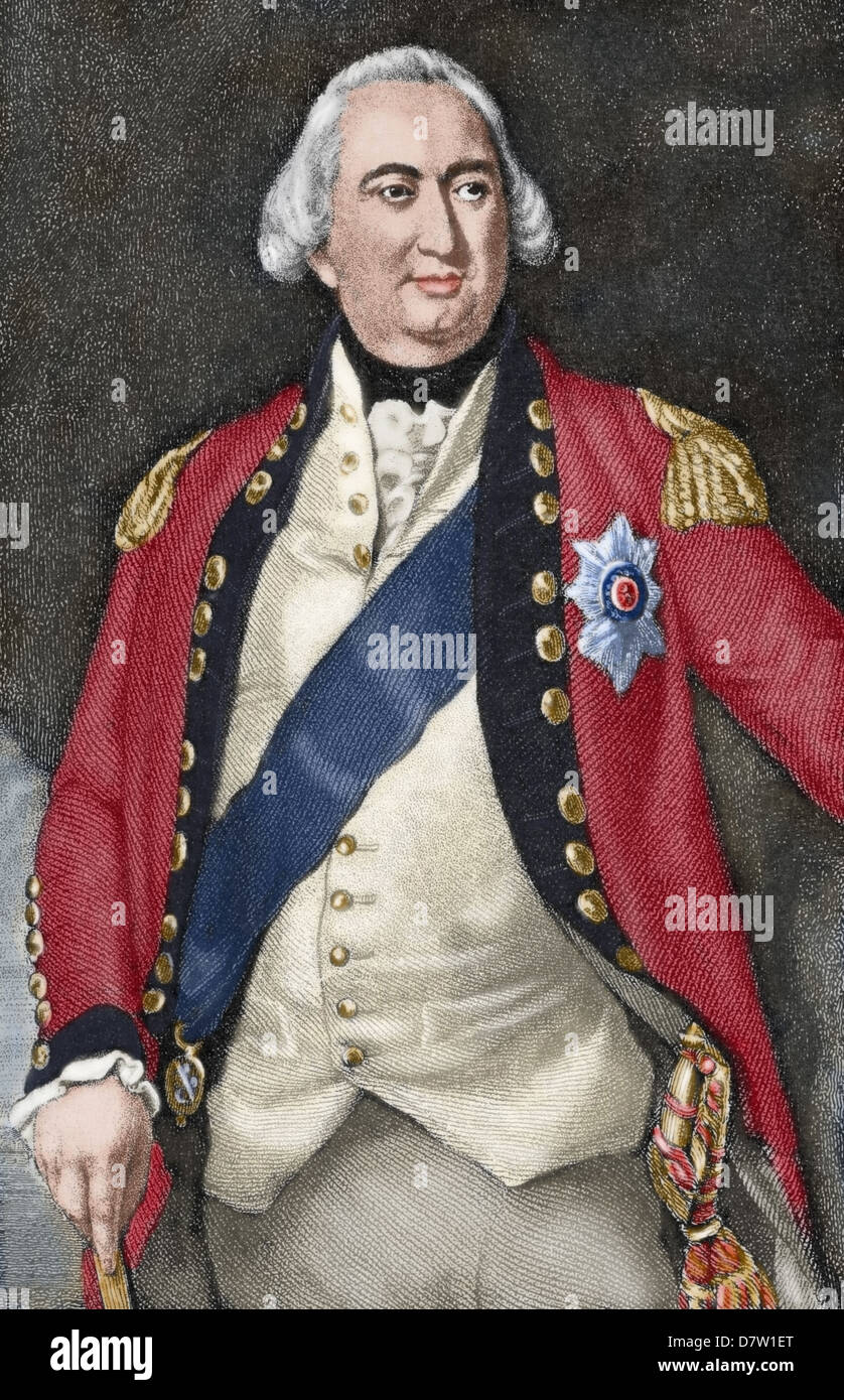 Charles Cornwallis, 1. Marquess Cornwallis (1738-1805). Britischer Offizier. Gravur. Farbige. Stockfoto