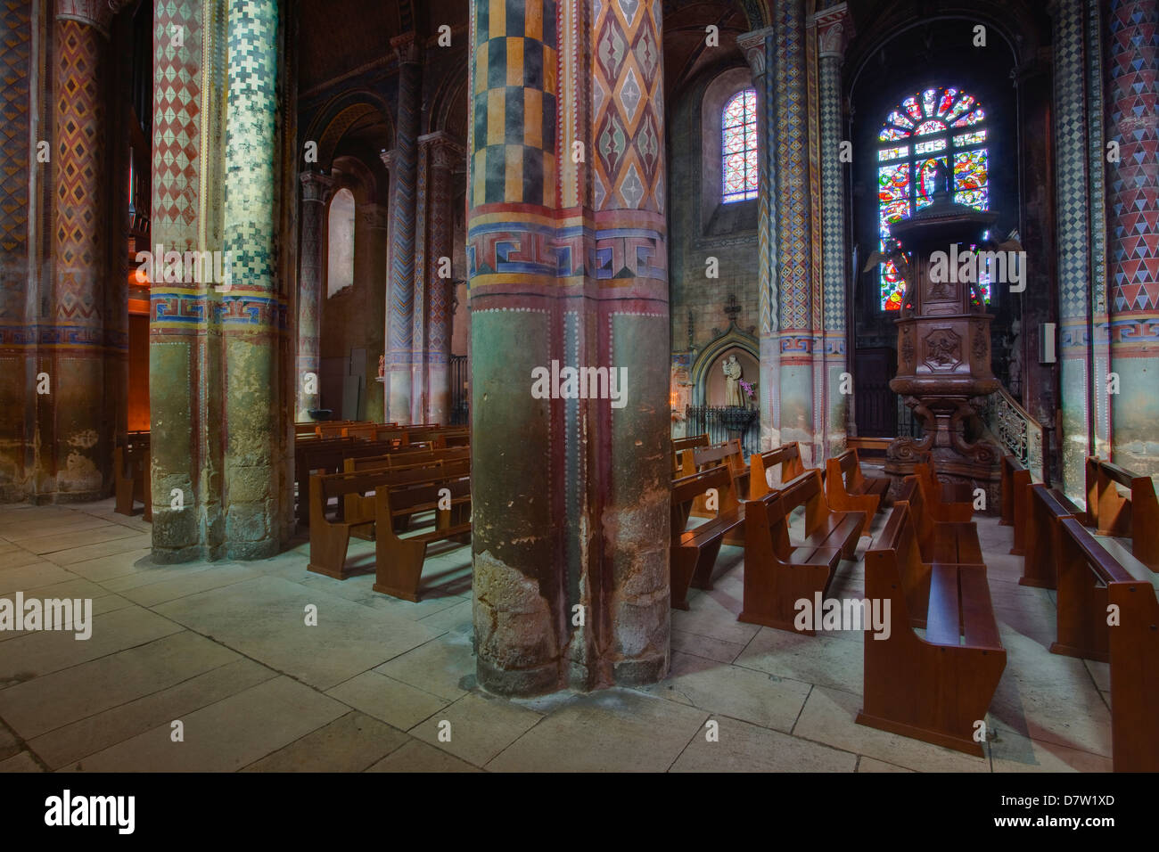 Die gemalten Innenraum Eglise Notre-Dame la Grande in Poitiers, Vienne, Poitou-Charentes, Zentralfrankreich Stockfoto