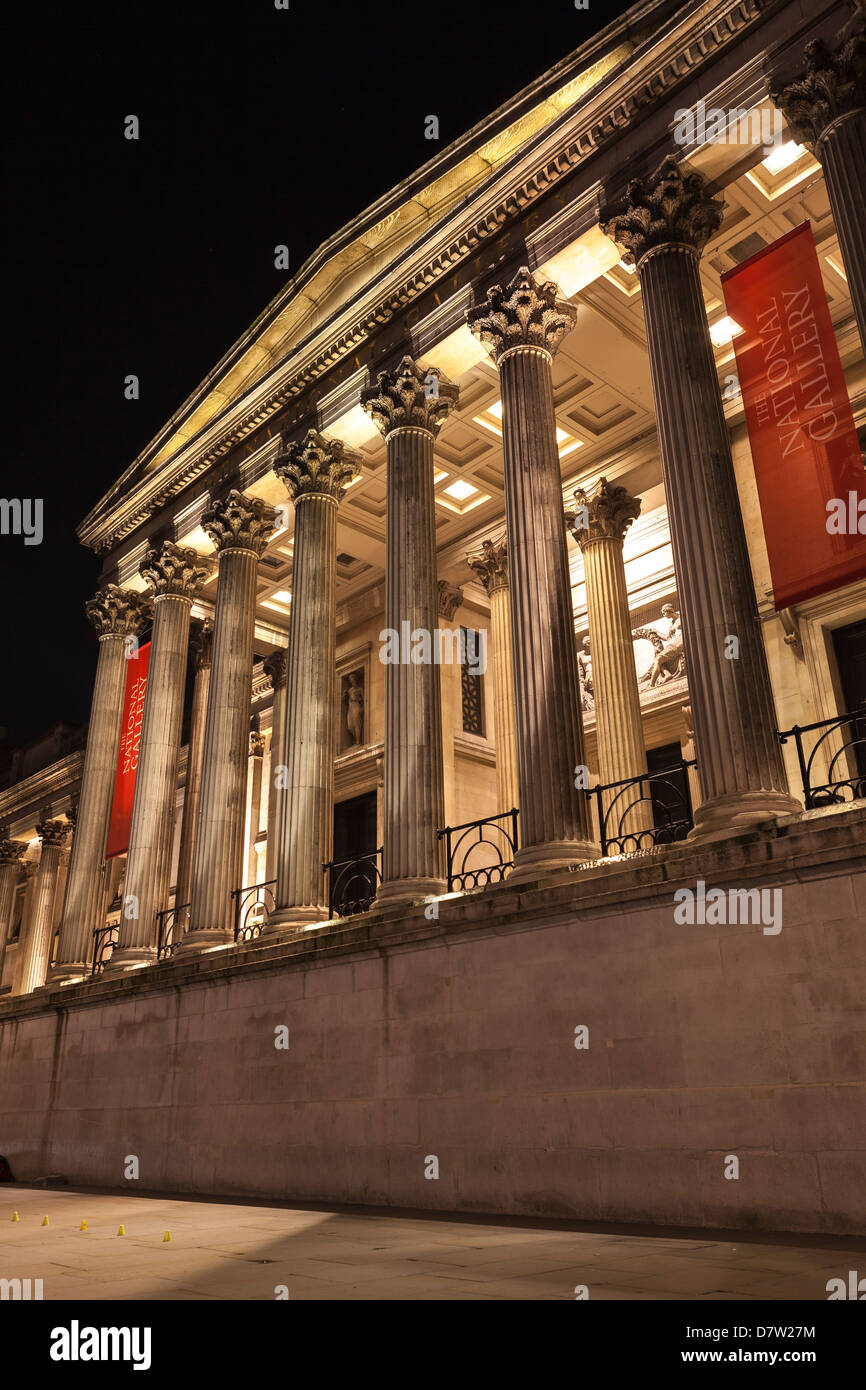 Die National Gallery am Nacht, London, England, Vereinigtes Königreich. Stockfoto