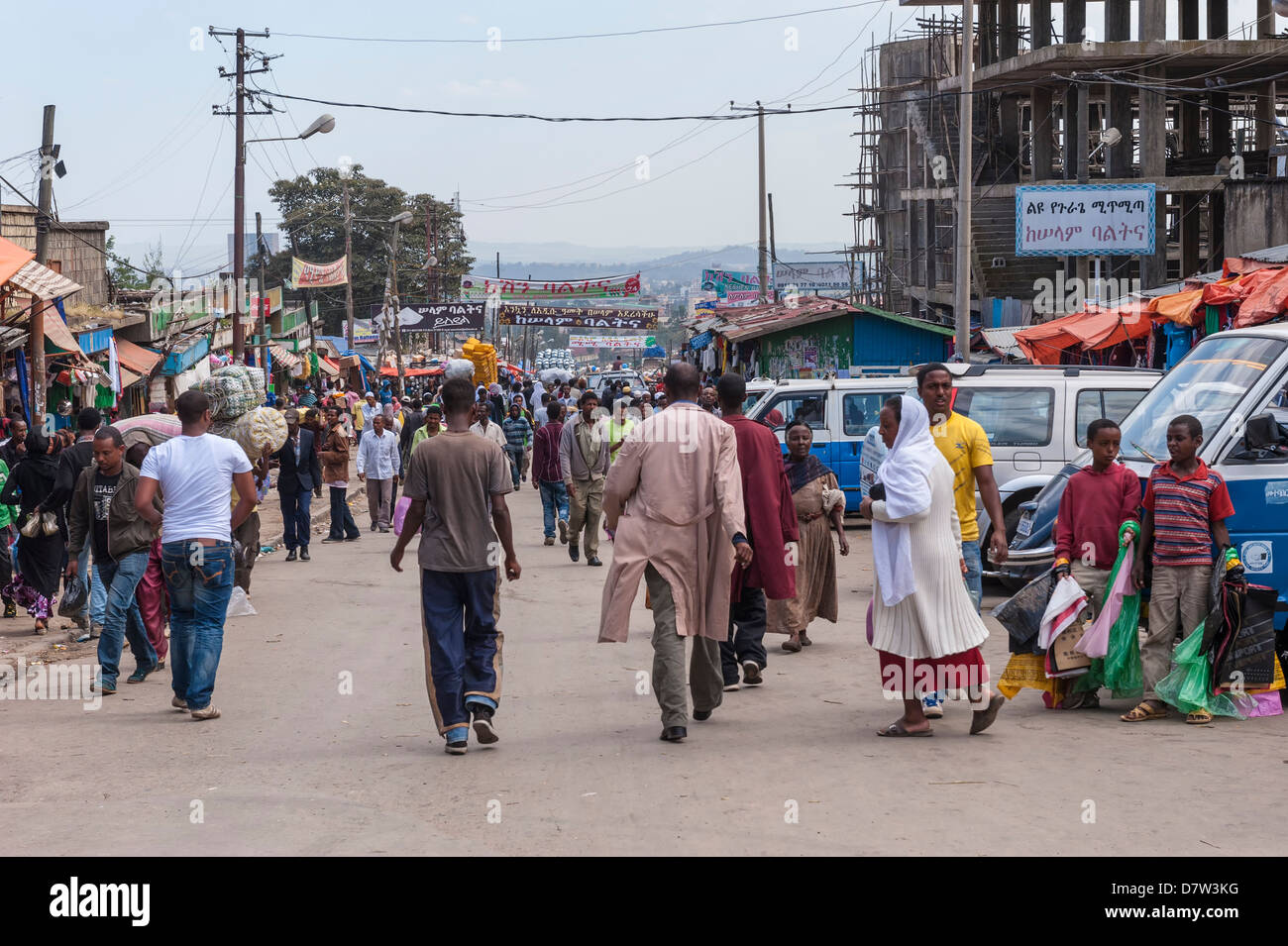 Markt Straßenszene, Mercato von Addis Abeba, Äthiopien Stockfoto