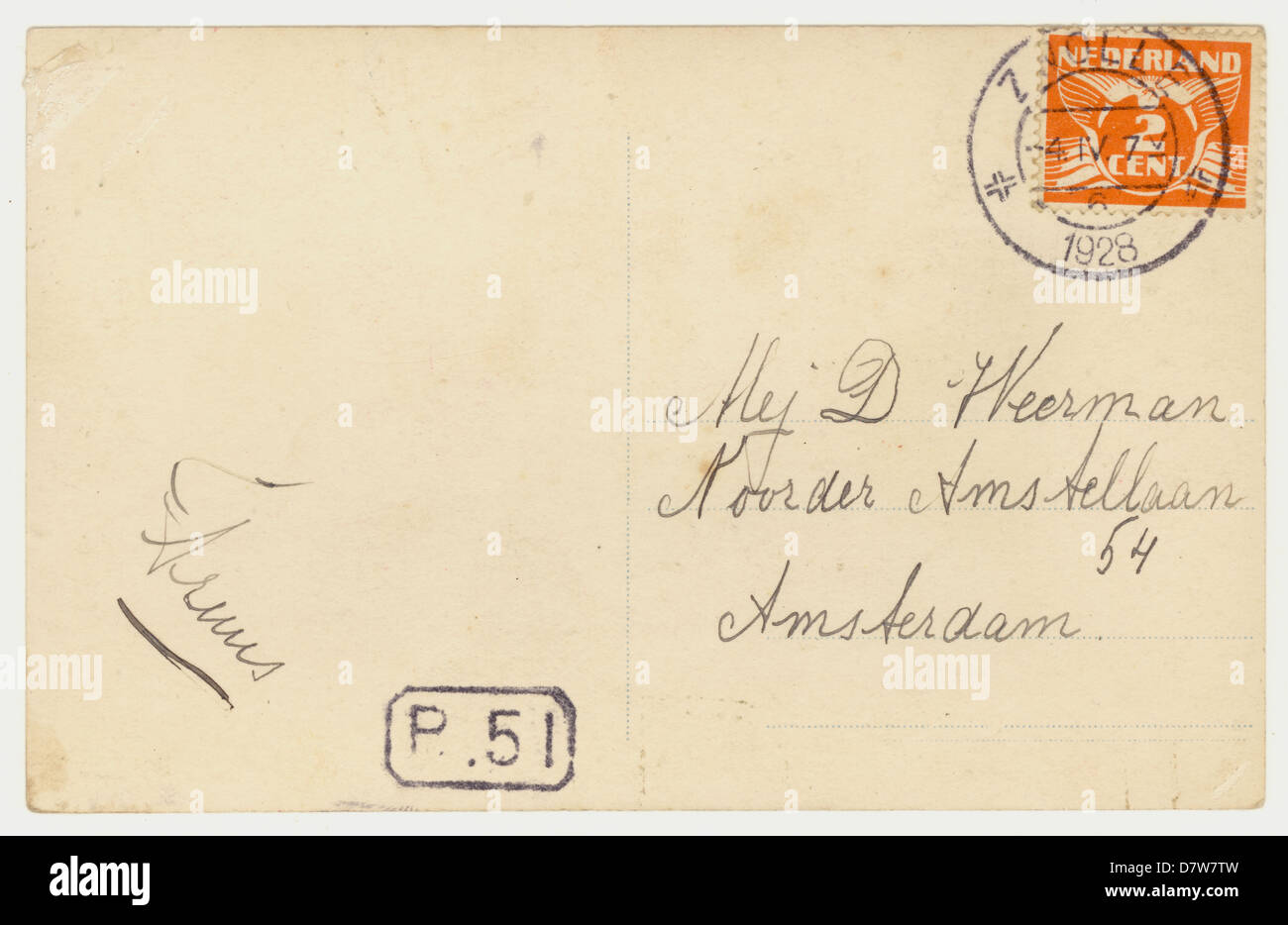 Ruckseite Der Niederlandischen Postkarte Mit Stempel Geschrieben Im Jahre 1928 Stockfotografie Alamy