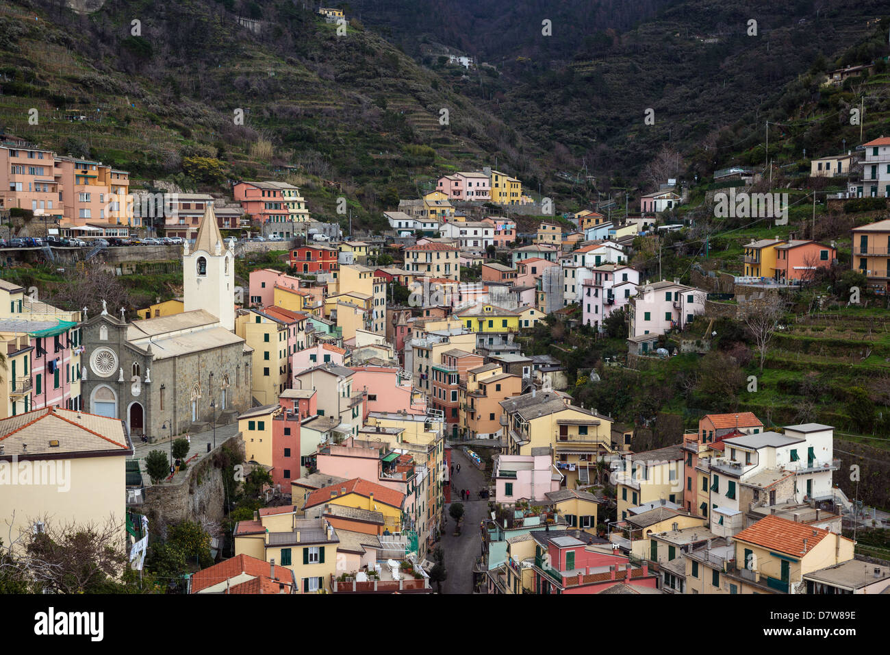 Riomaggiore ist ein Dorf und eine Gemeinde in der Provinz La Spezia in der Region Ligurien, Italien. Stockfoto